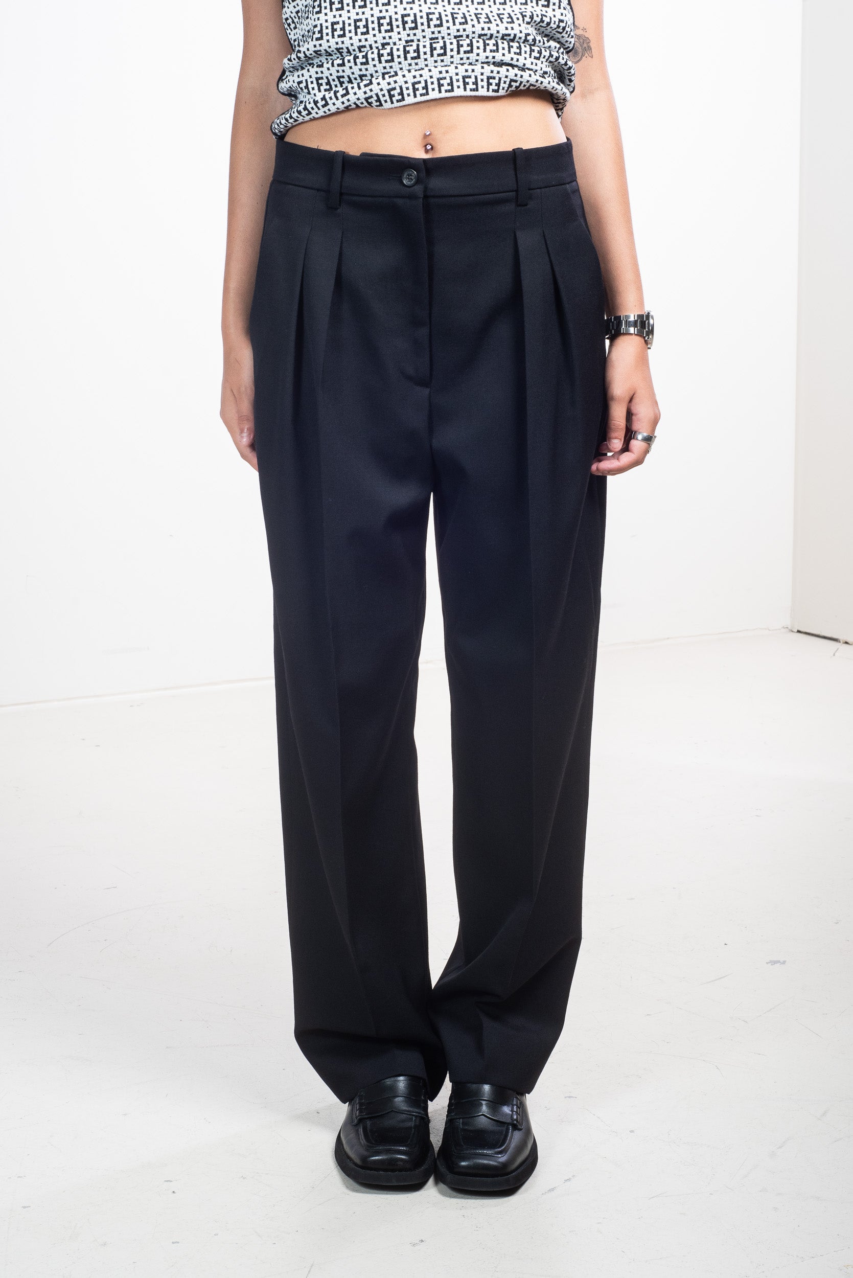 Front view of Tibi Black Pull-On Trouser