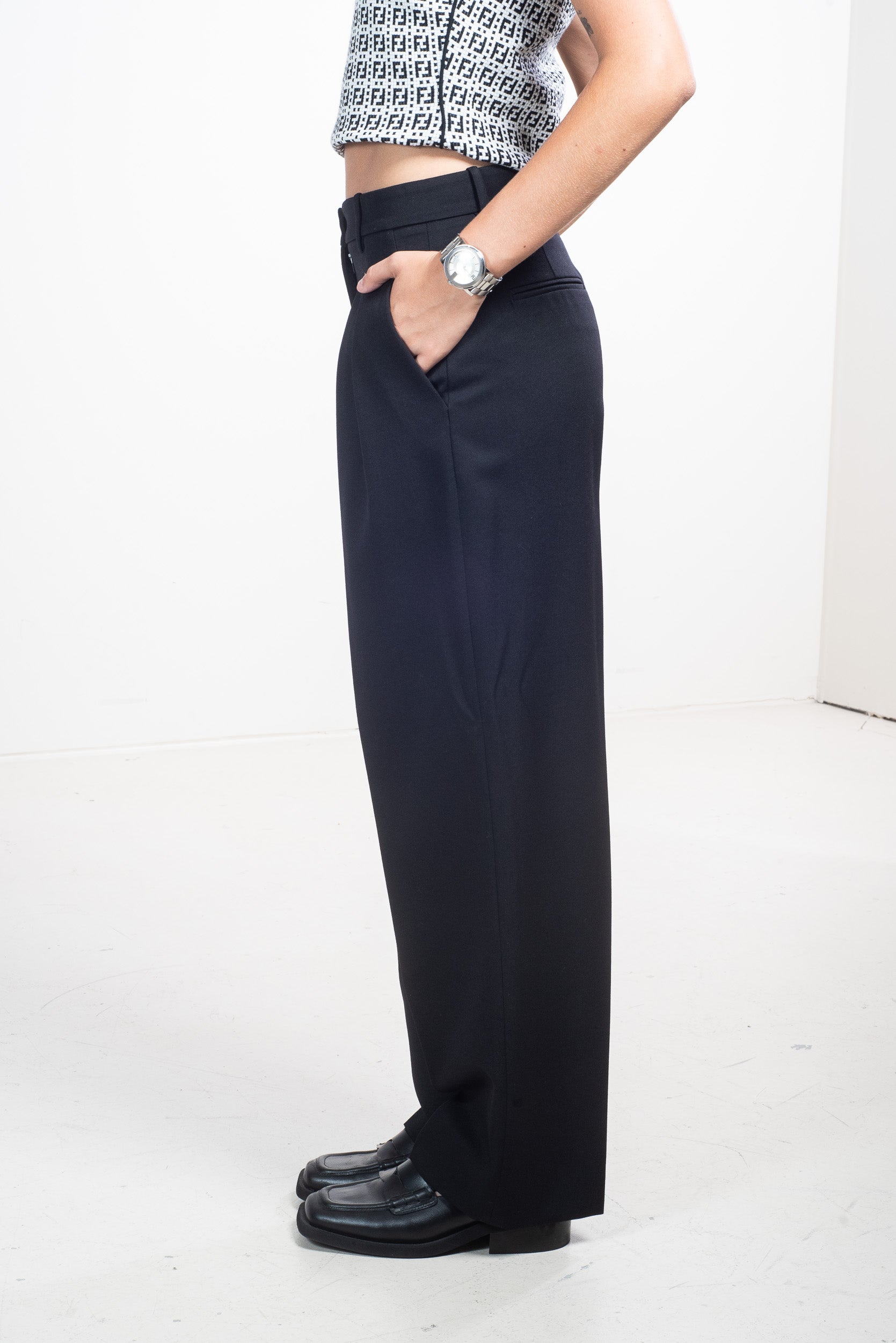 Side view of Tibi Black Pull-On Trouser