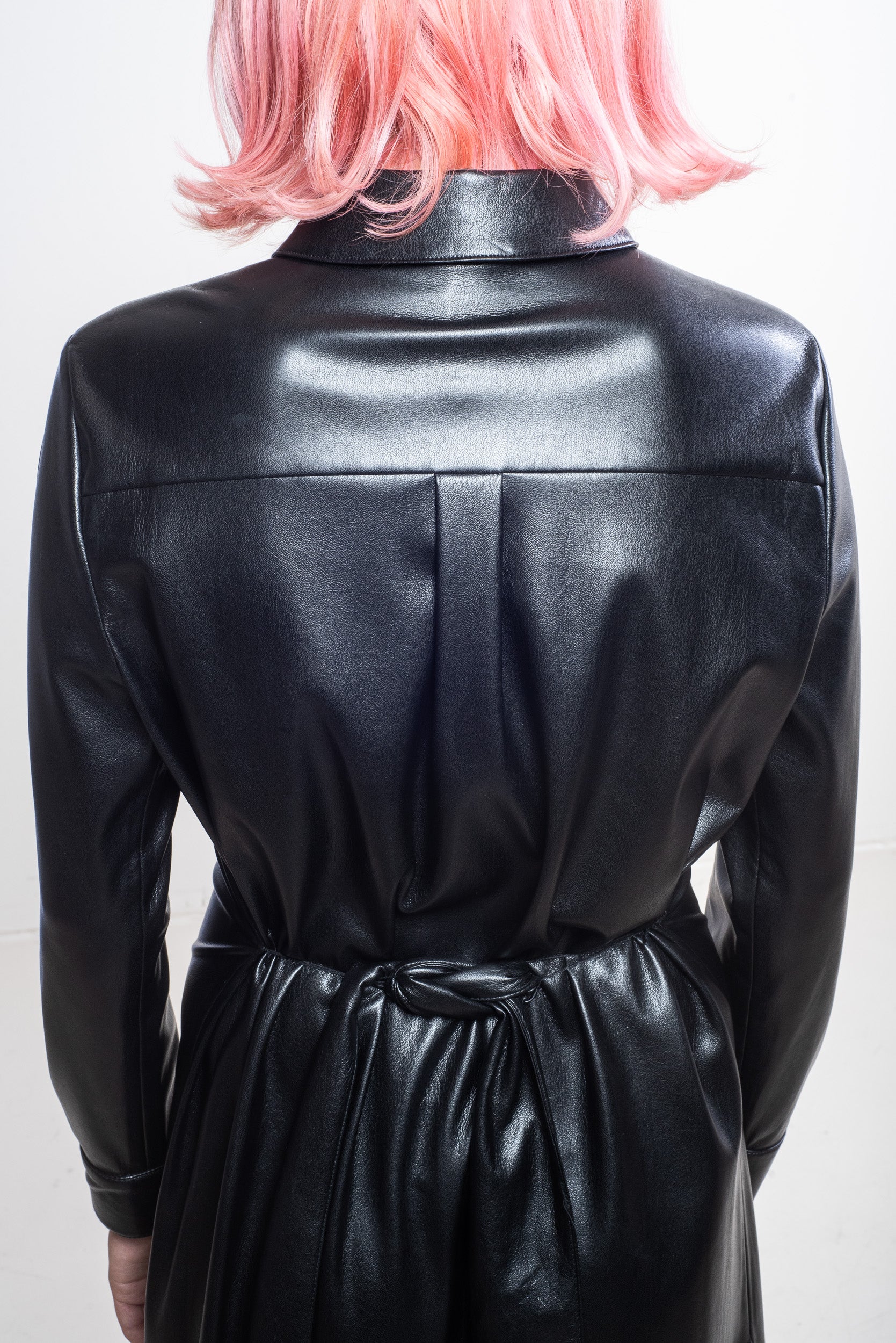Black Faux Leather Dress with Tie