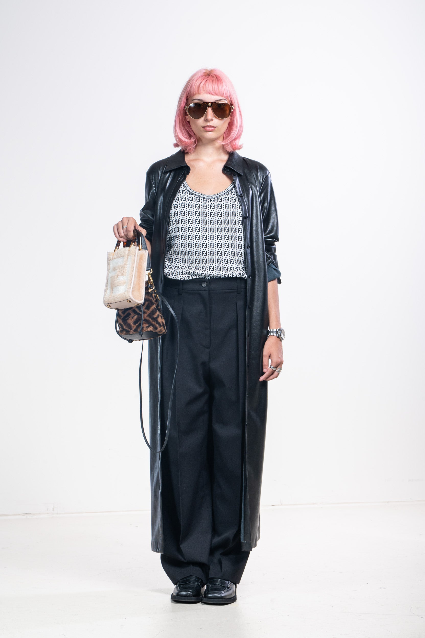 Black Faux Leather Dress with Tie