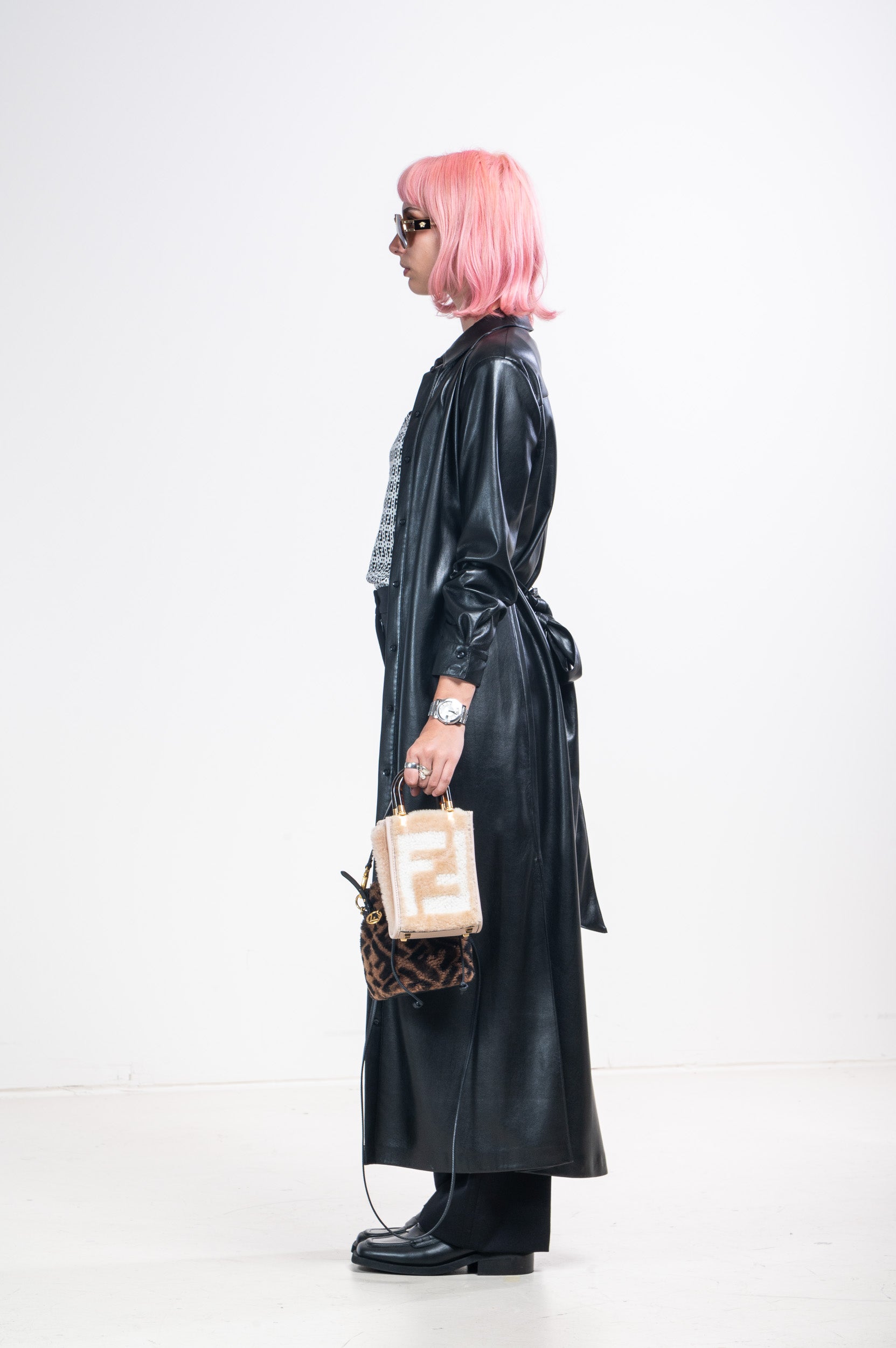 Black Faux Leather Dress with Tie
