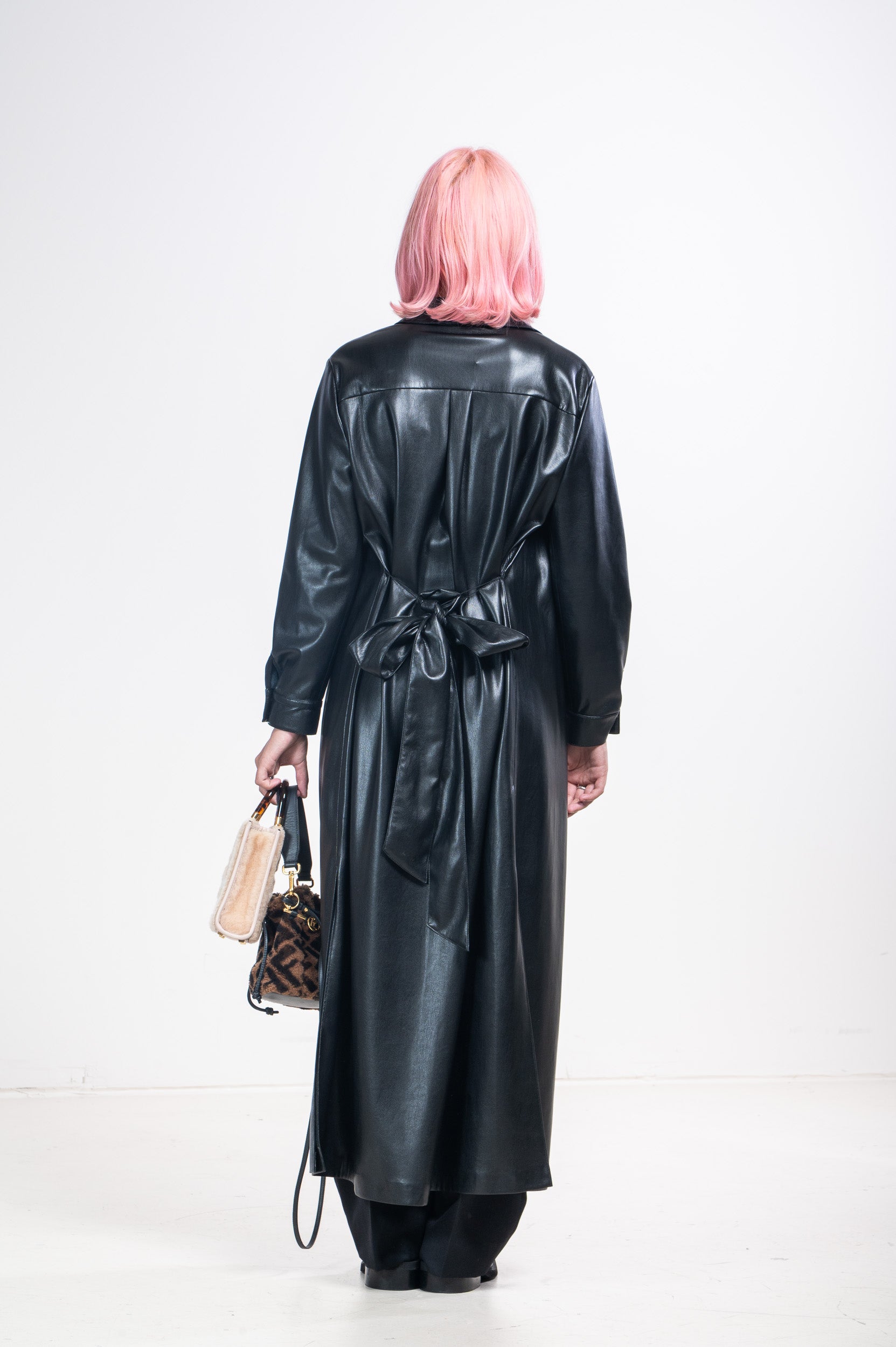 Black Faux Leather Dress with Tie
