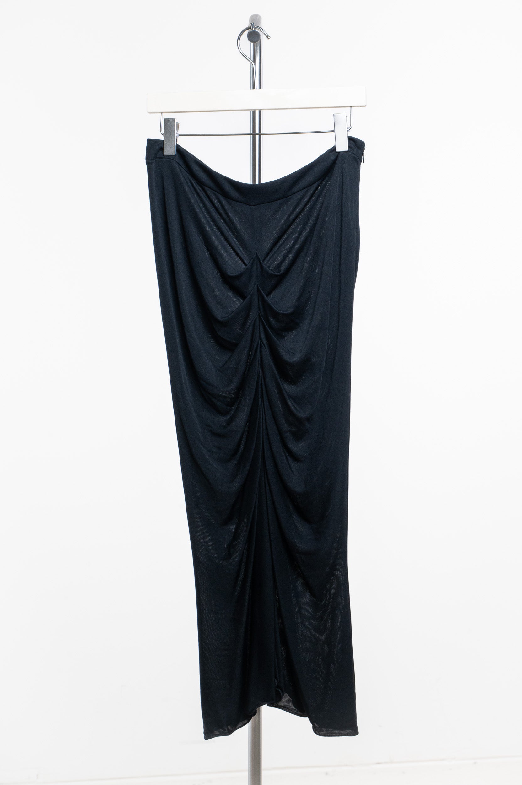 Black Front Ruched Maxi Mermaid Skirt
