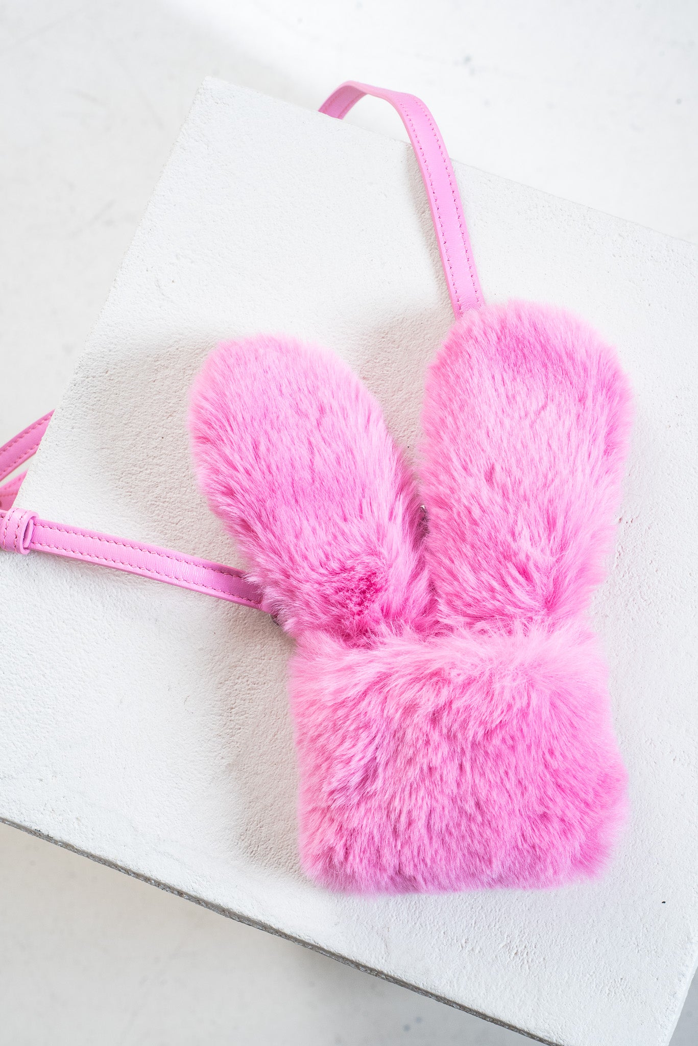 Pink Faux Fur Crossbody AirPod Case