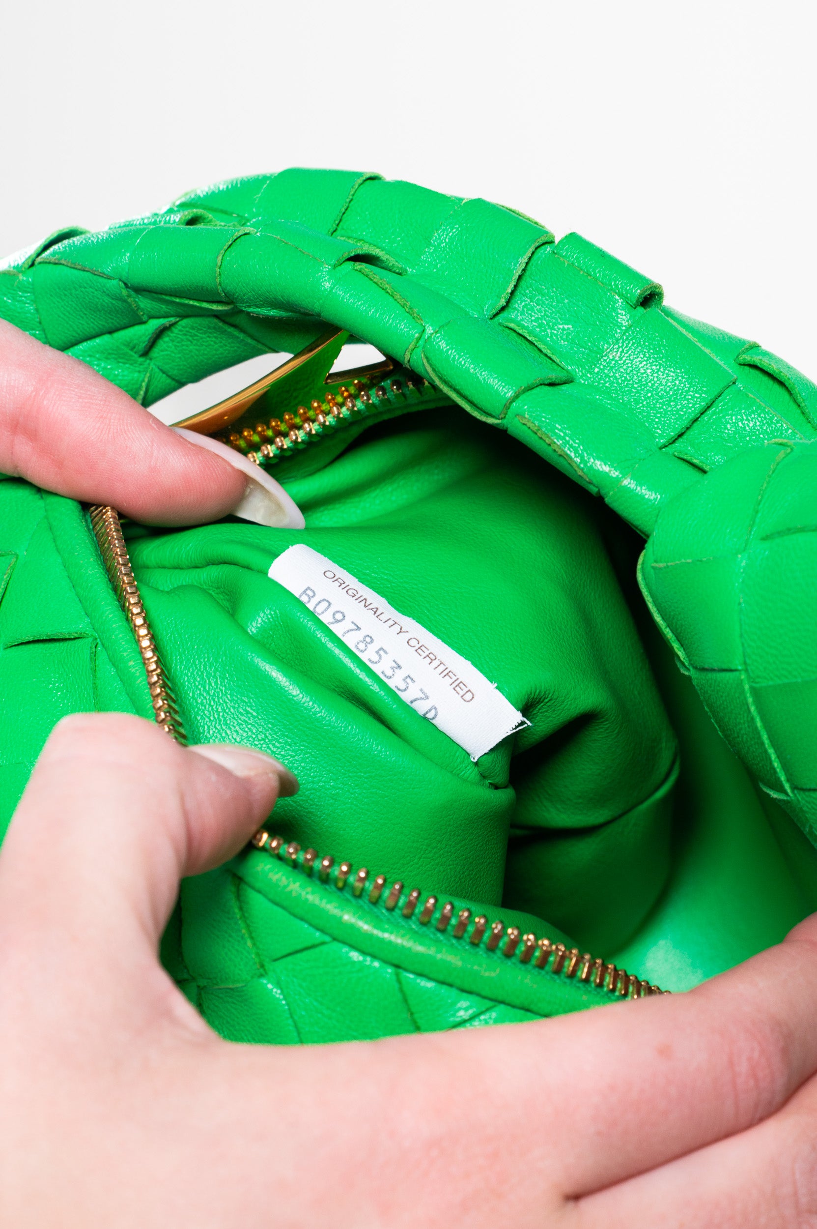 Additional interior view of Bottega Veneta Intrecciato Mini Jodie Parakeet Handbag