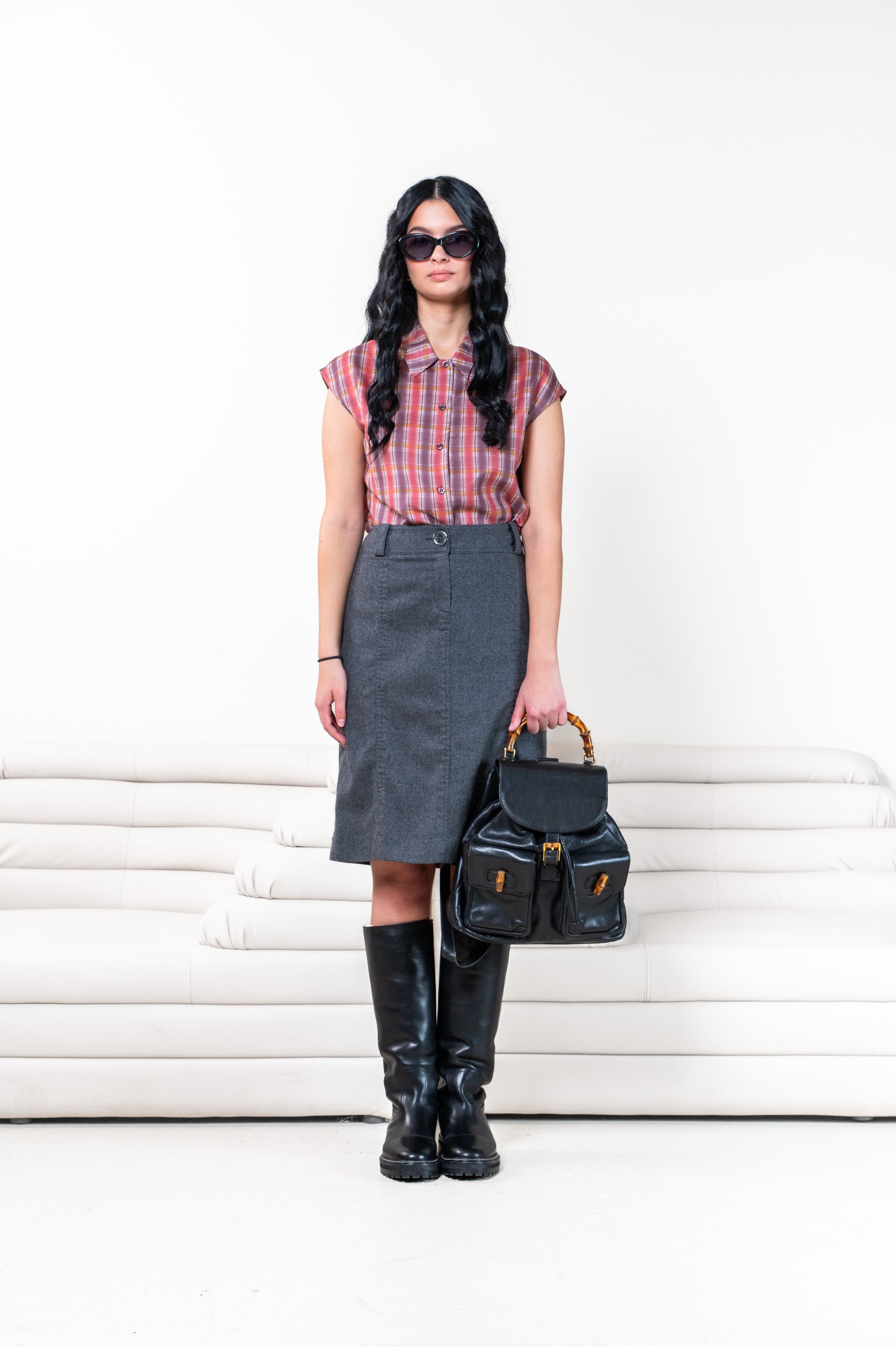Grey Wool Blend Pencil Skirt
