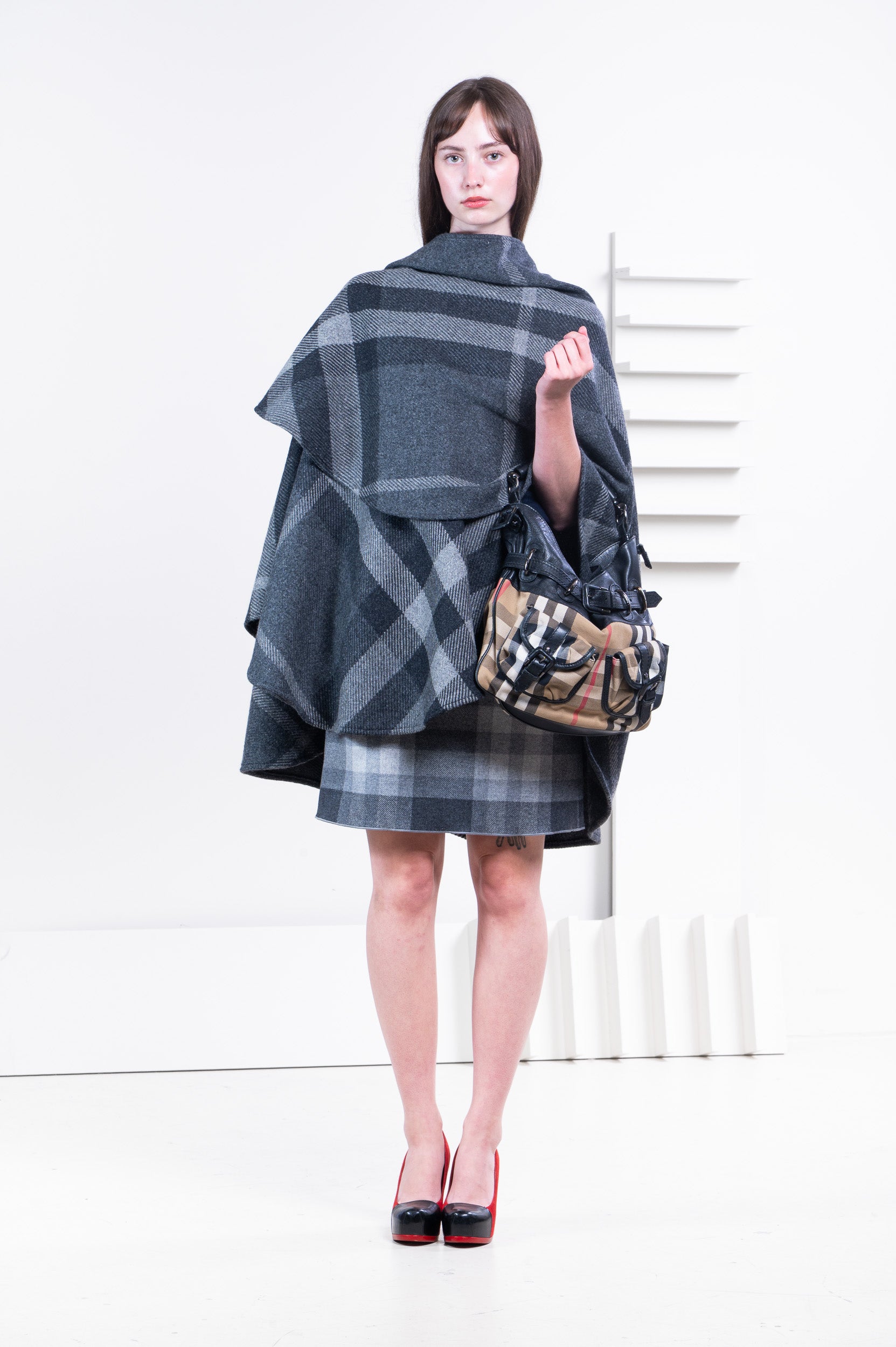 Grey Check Printed Cape