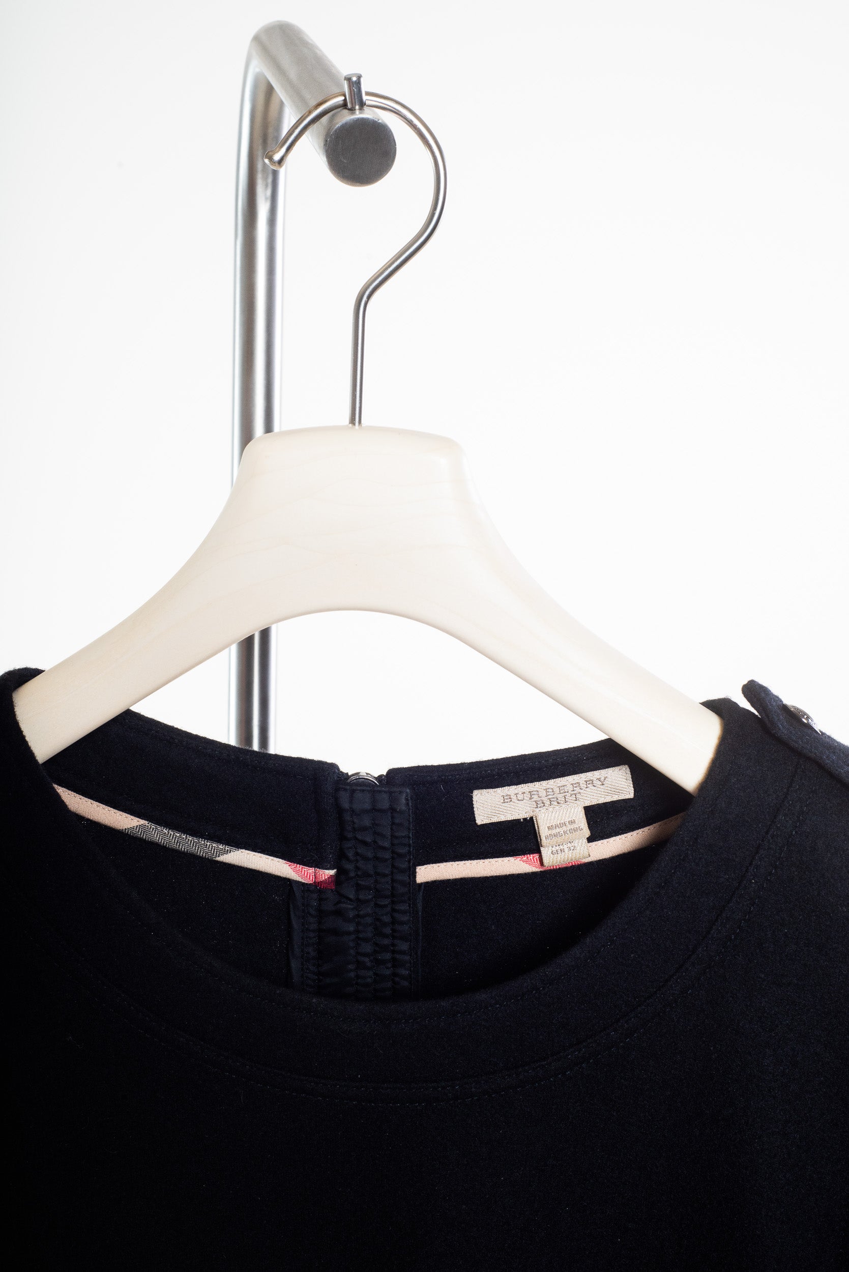 Black Wool Dress with Leather Trims