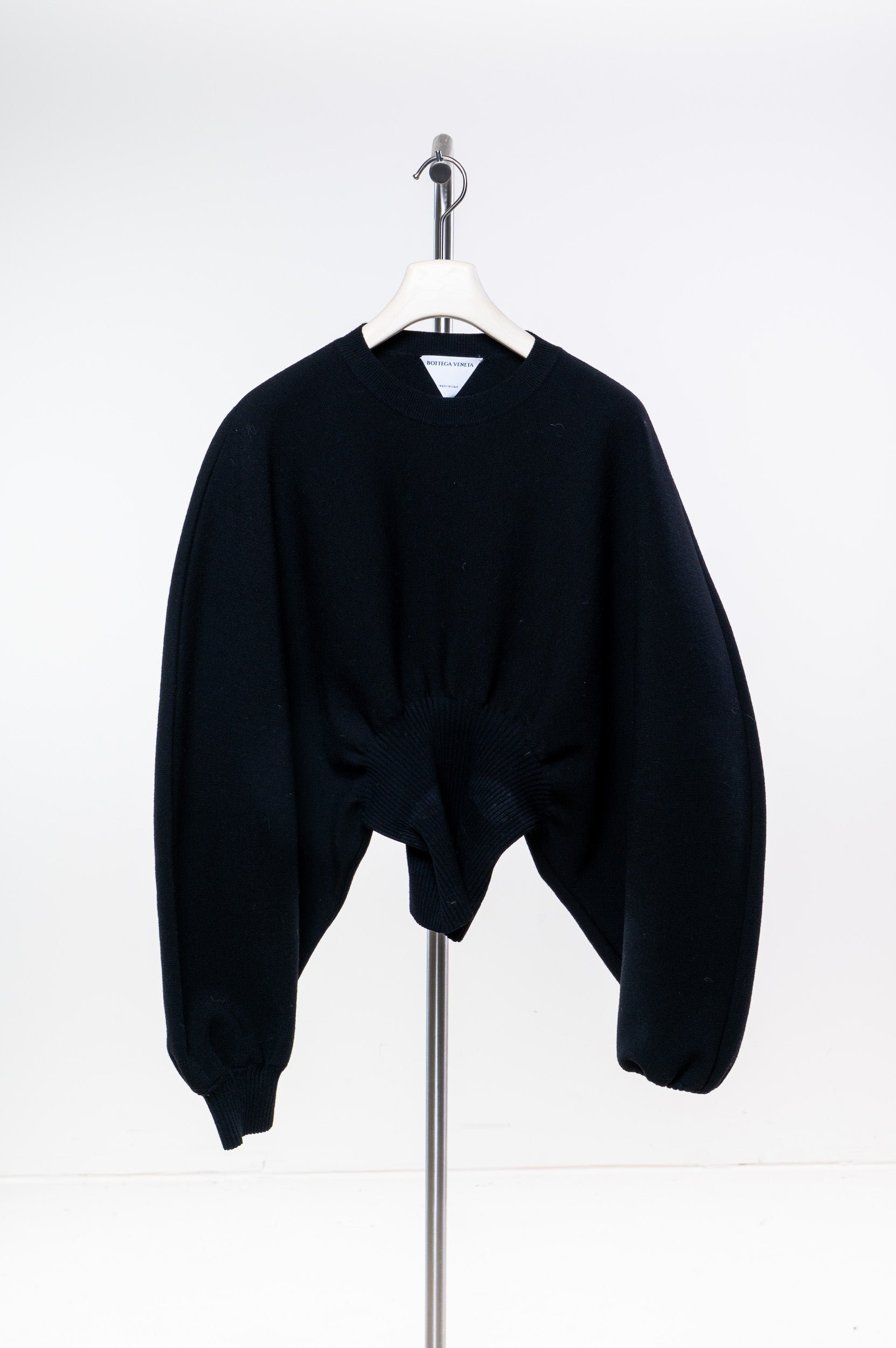 Black Compact Stretch Wool-Blend Curve Sleeve Sweater