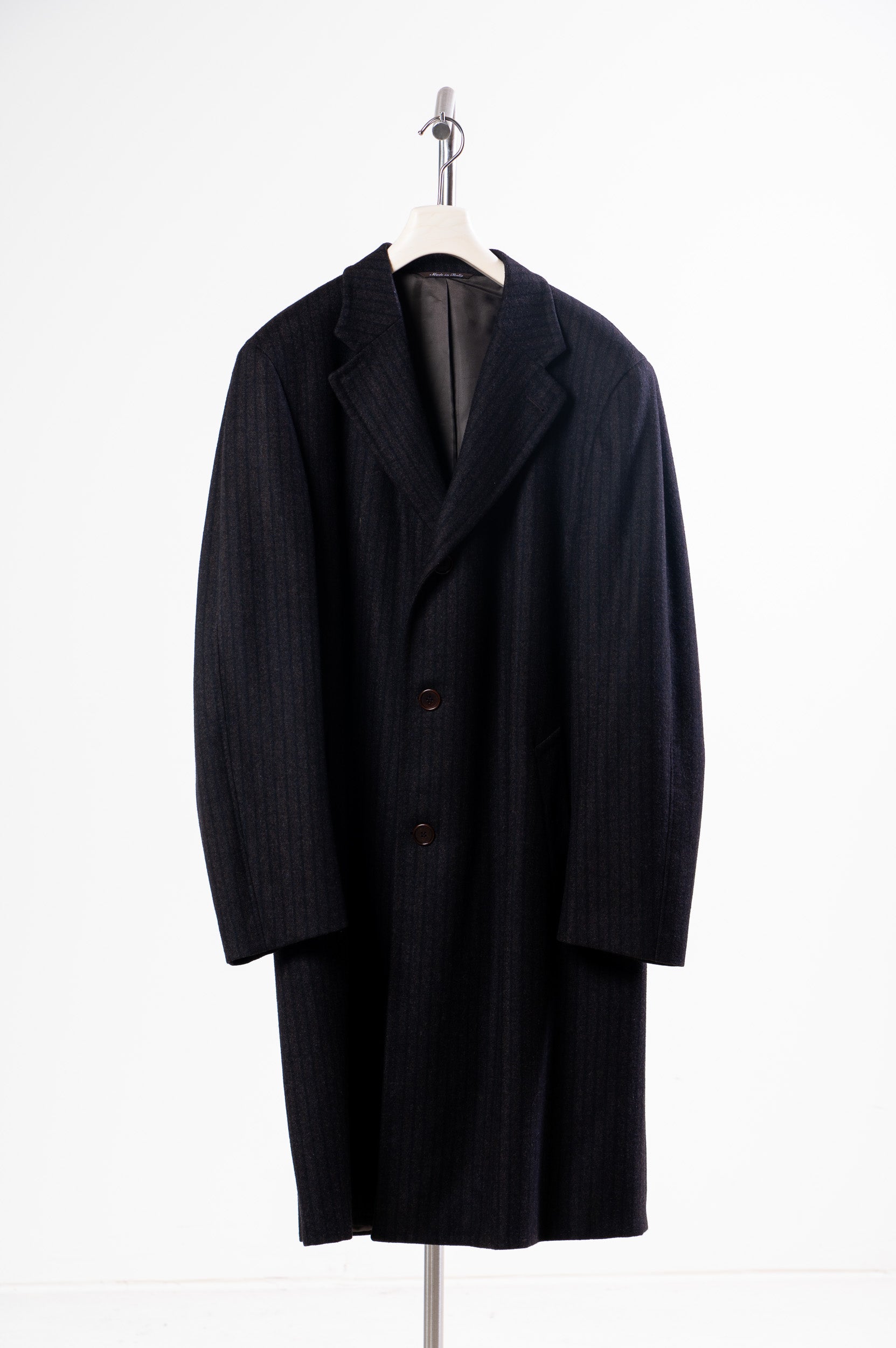 Brown and Black Stripped Wool Blend Driving Coat
