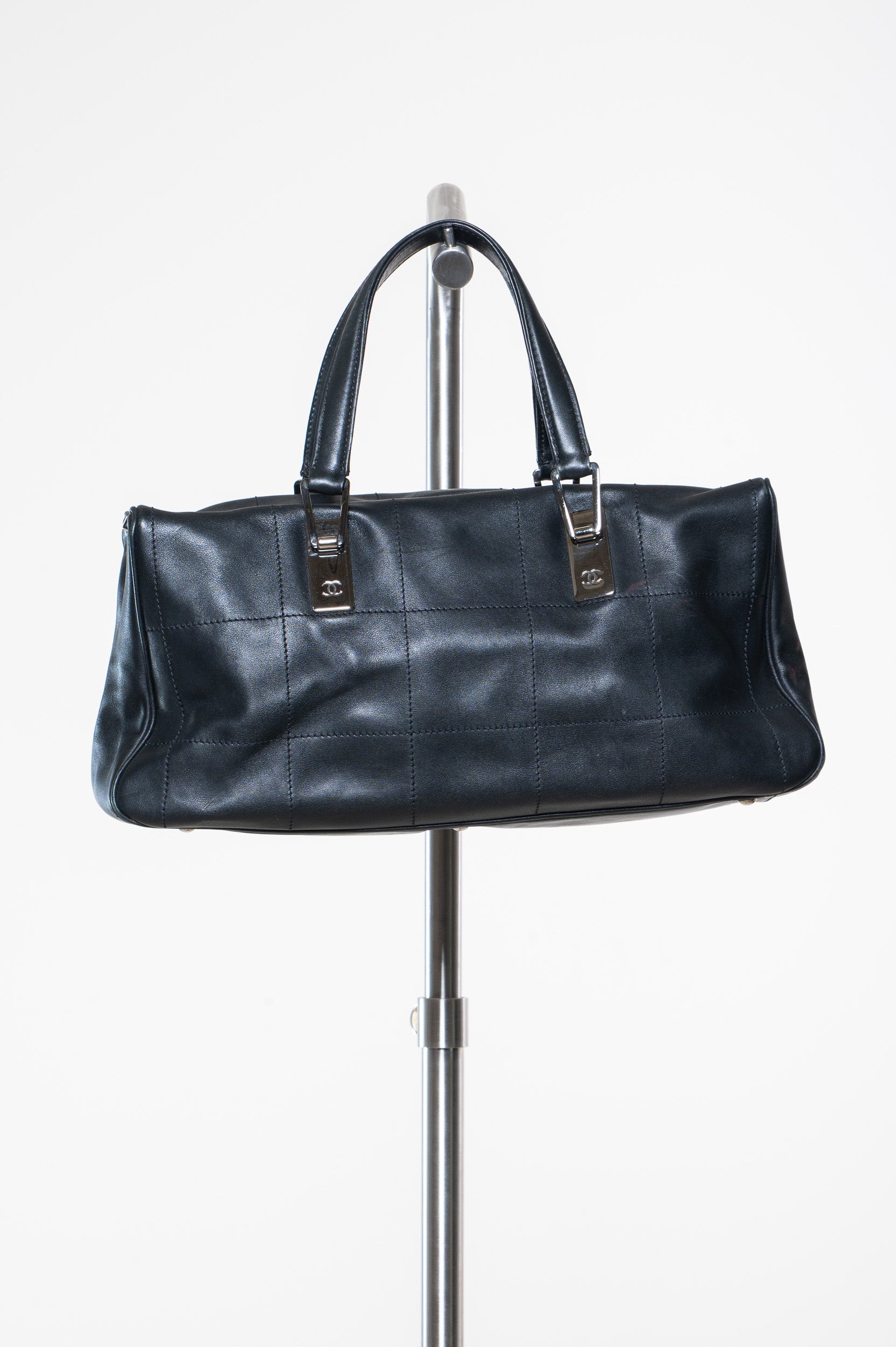 Back view of Chanel Black Chocolate Bar Small Boston Bag