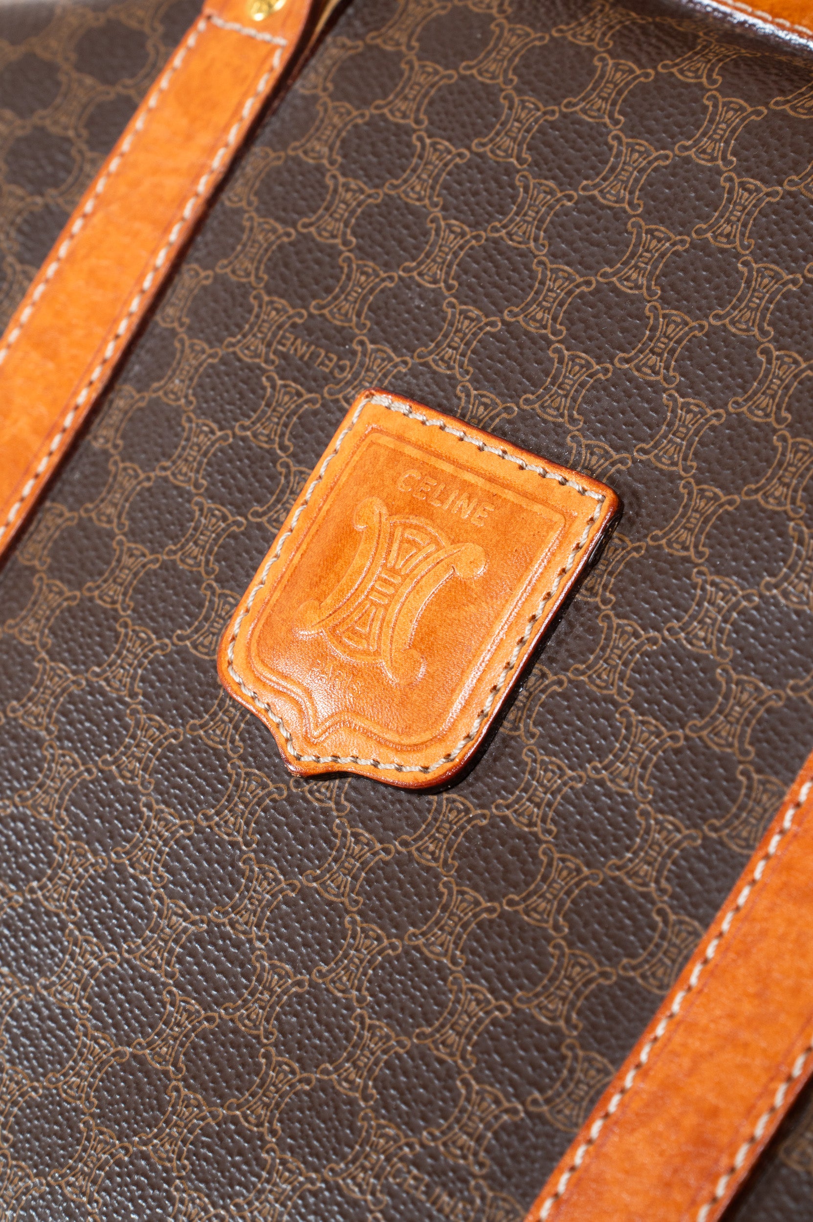 Close-up view of Celine Vintage Brown Medium Boston Bag