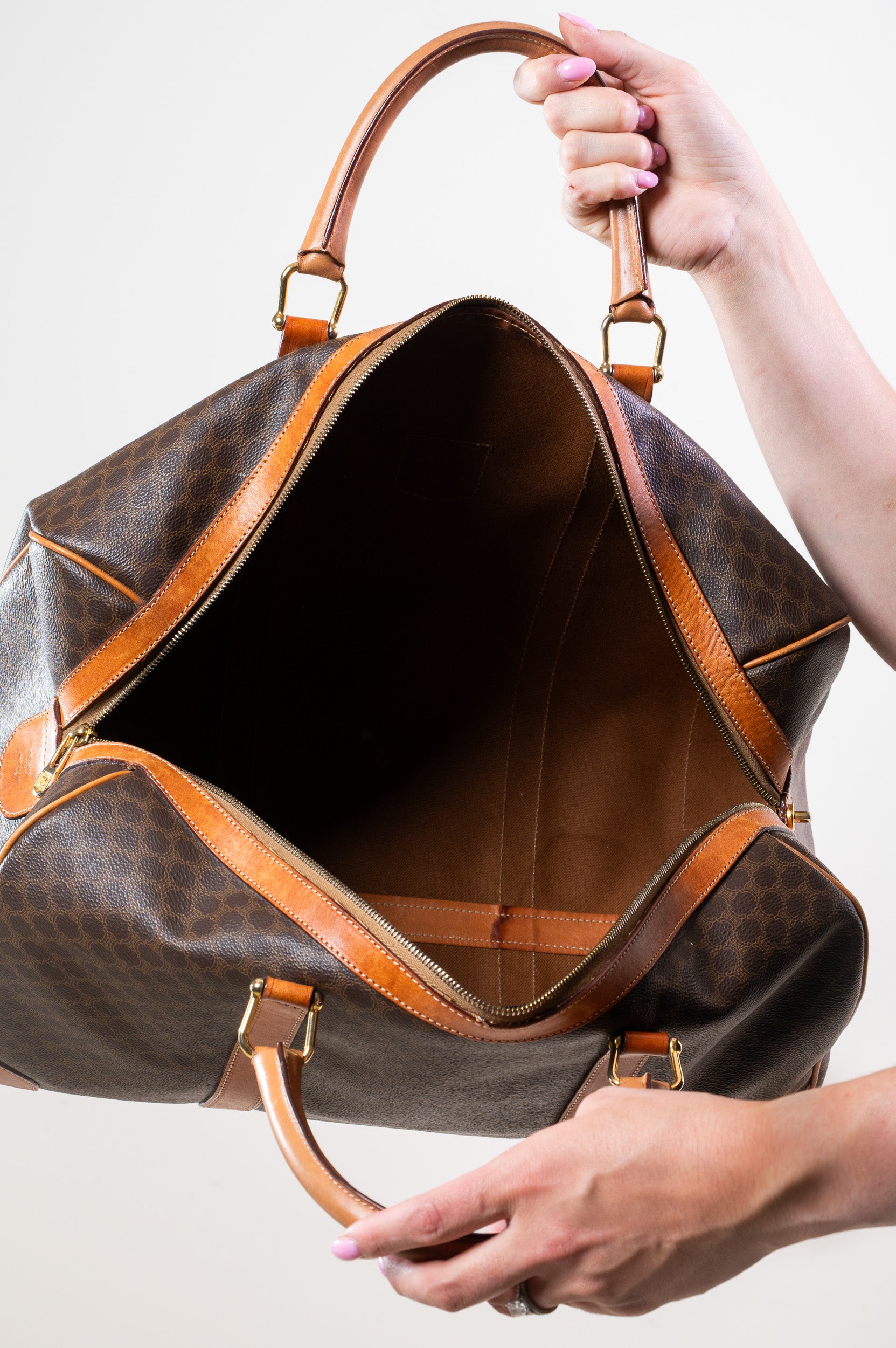 Inside view of Celine Vintage Brown Medium Boston Bag