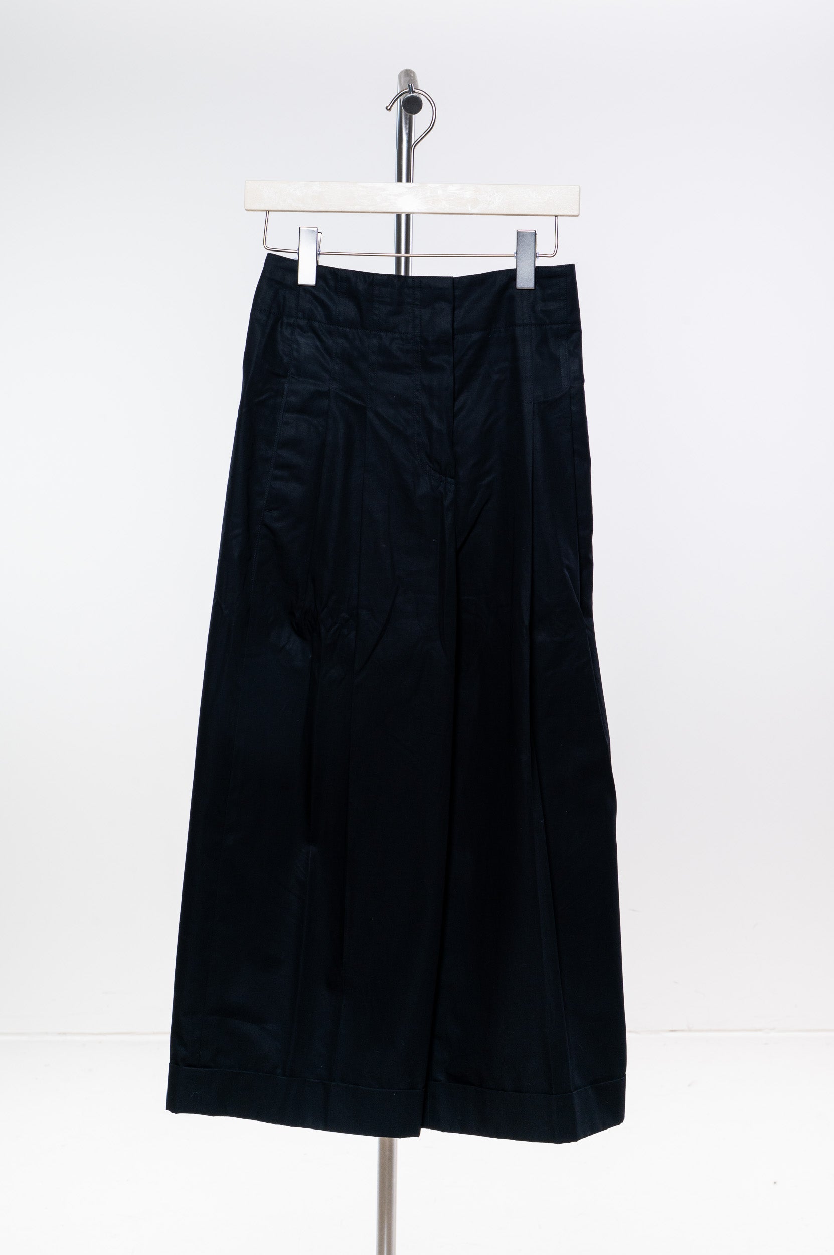 Black Cotton Pleated Wide Leg Trousers