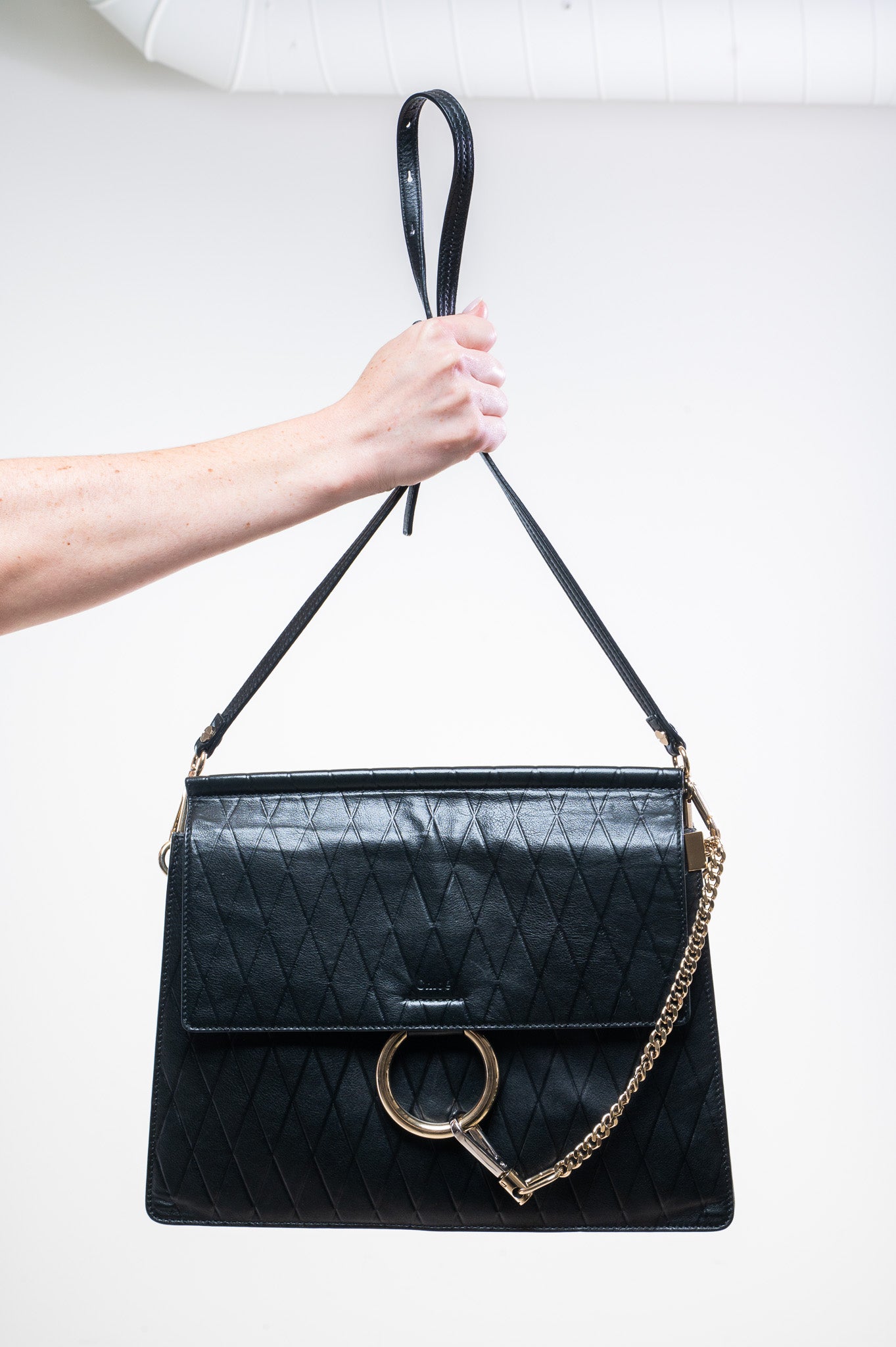 Black Diamond Embossed Faye Shoulder Bag