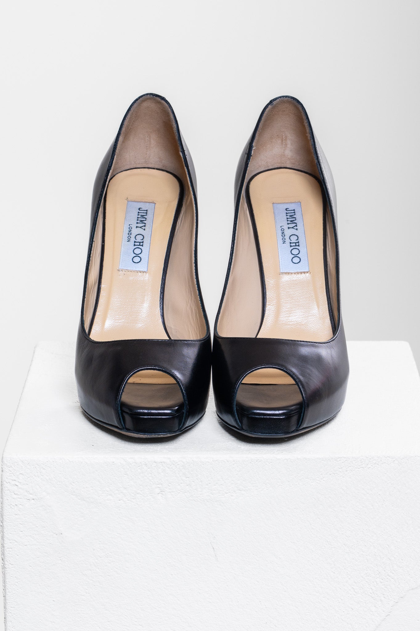 Black Square Peep Toe High Heels