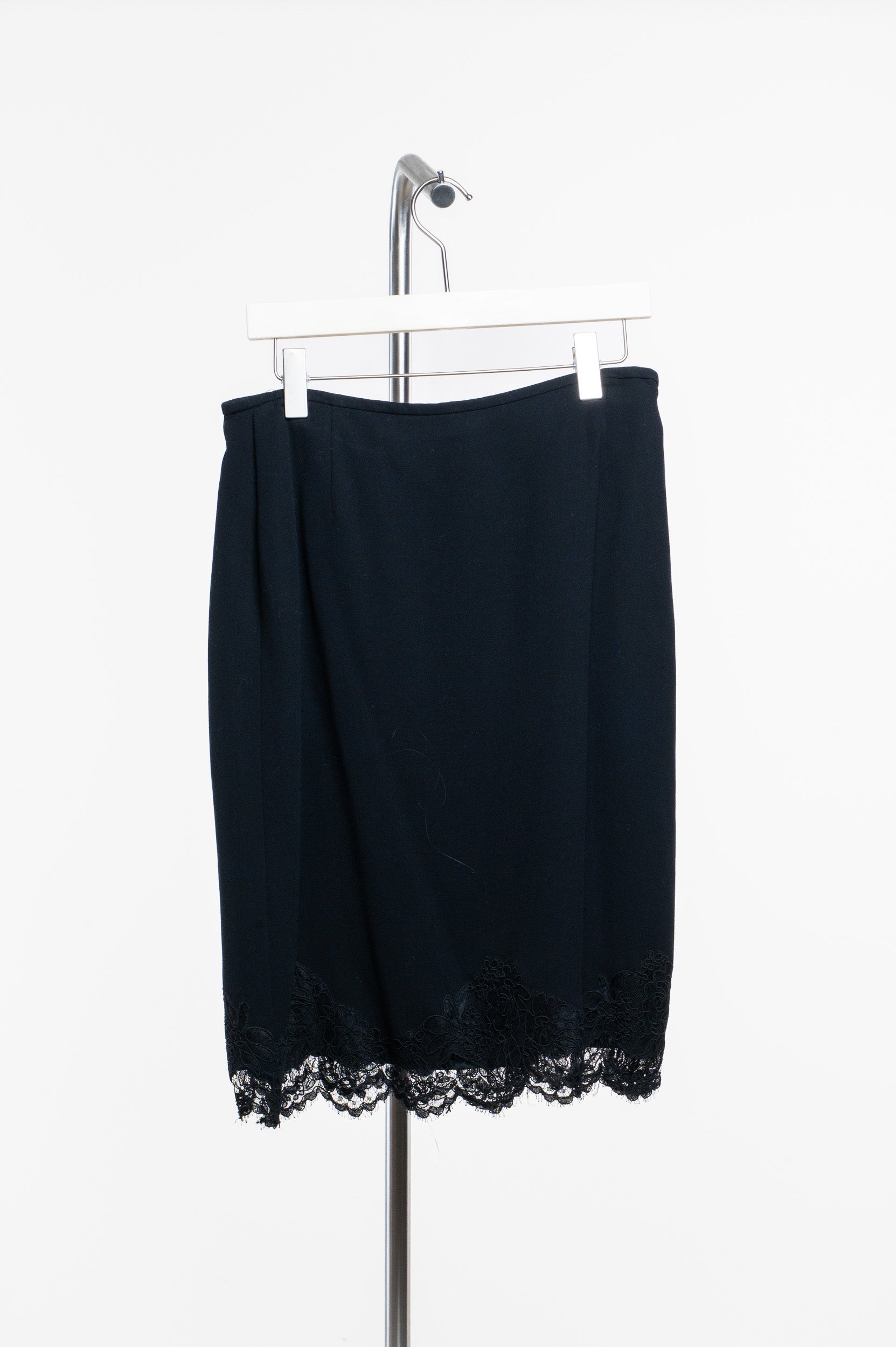 Black Wool Skirt with Lace Detailing