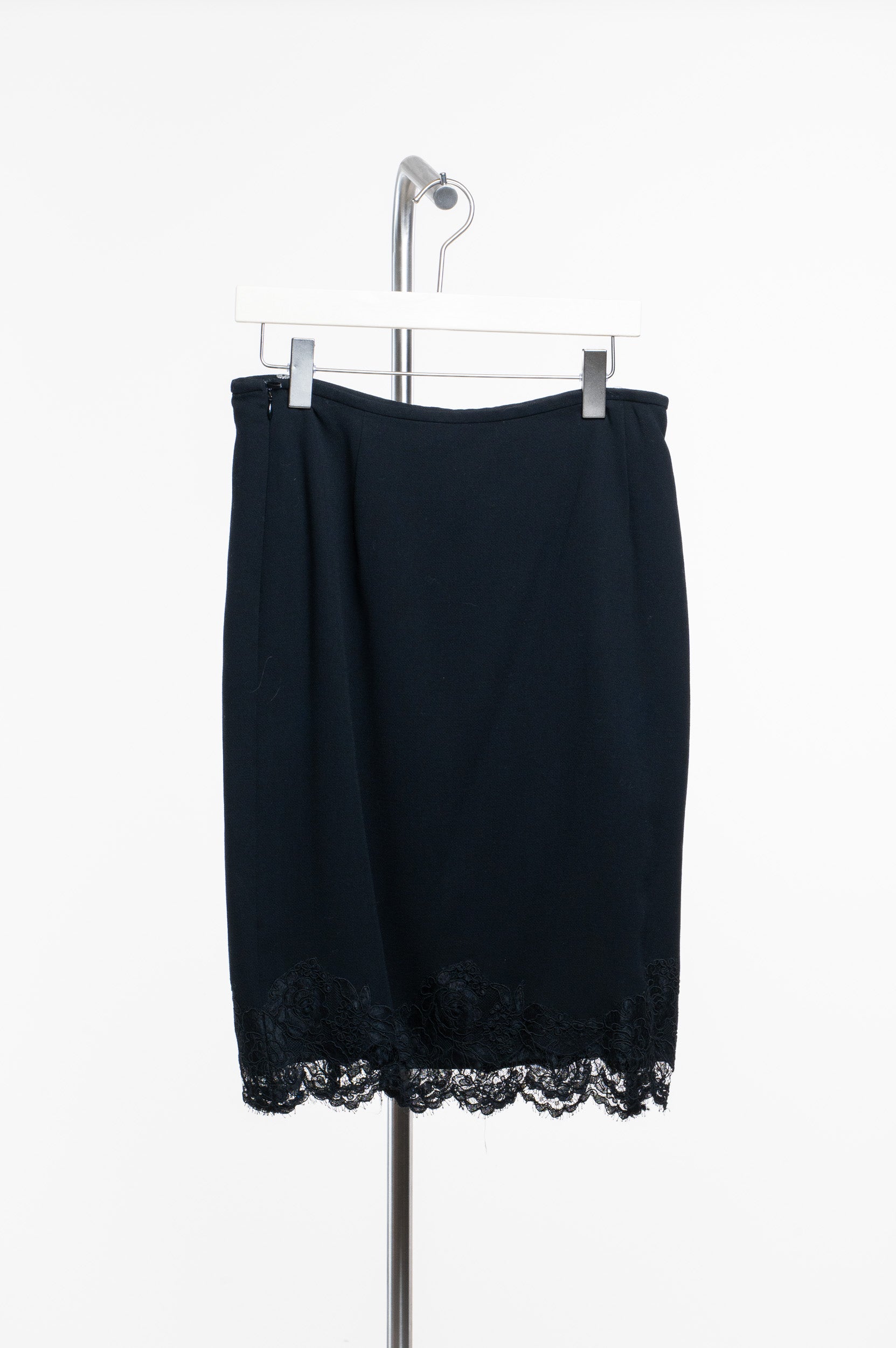 Black Wool Skirt with Lace Detailing