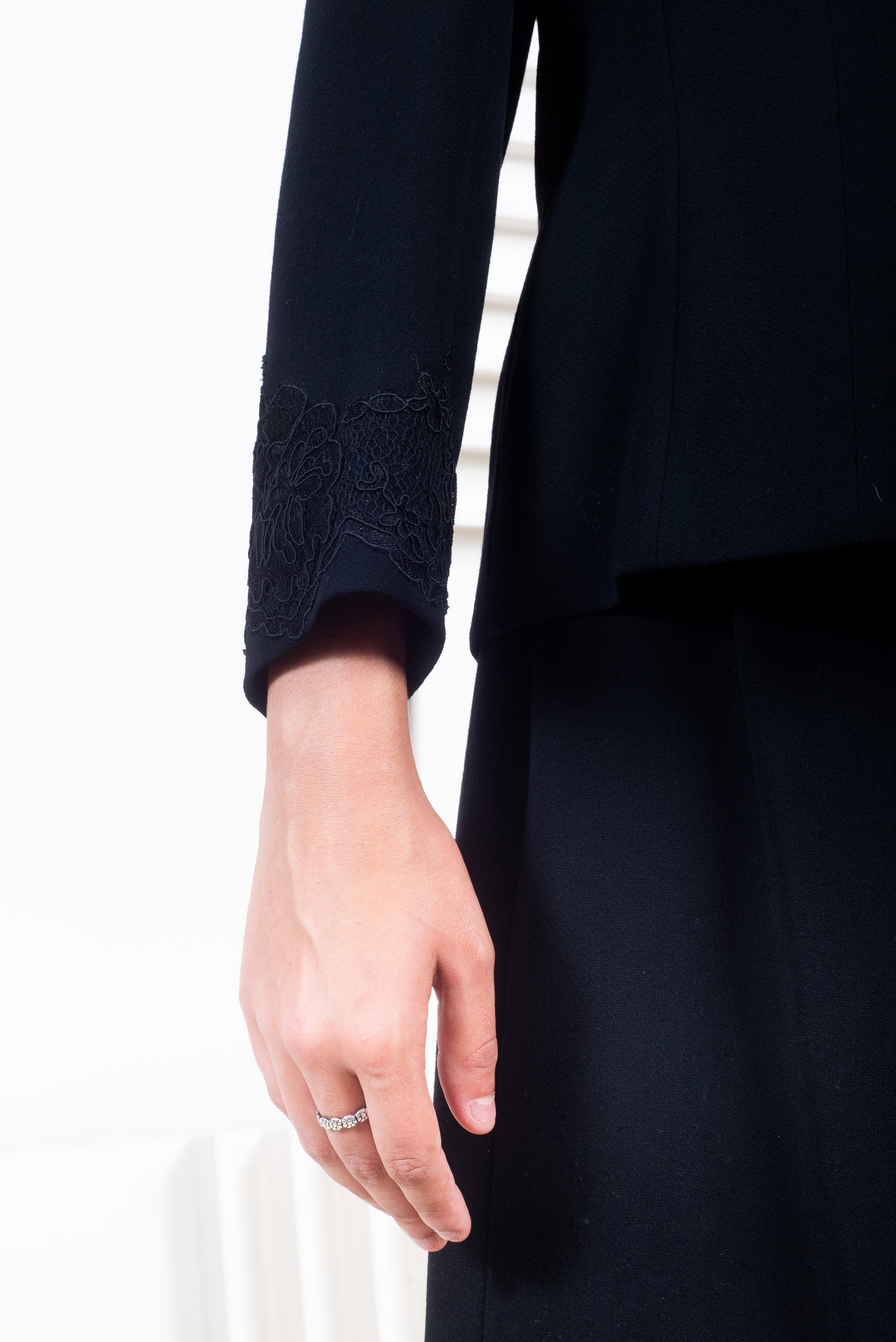 Black Wool Skirt with Lace Detailing