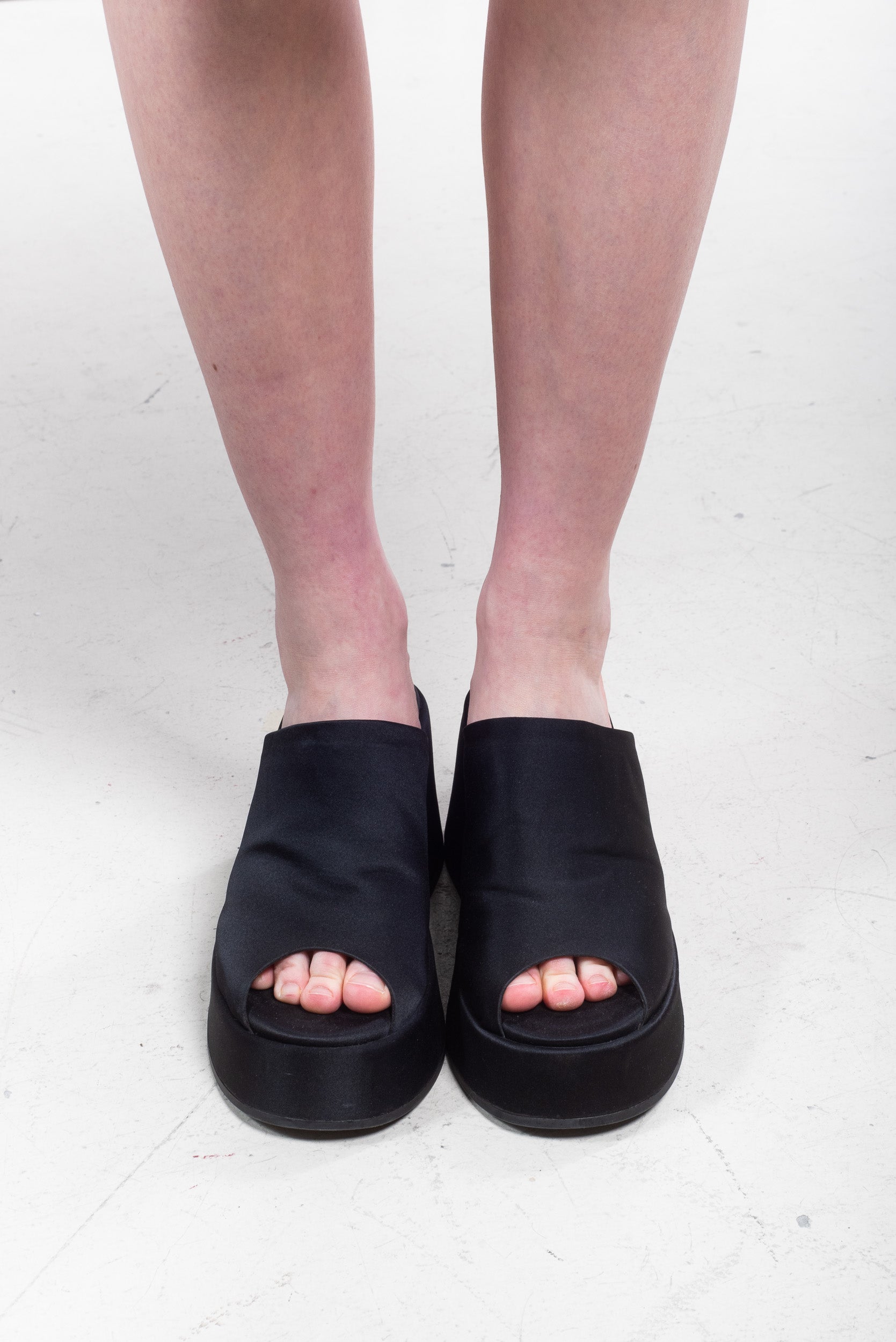 Black Satin Look Platform Mules