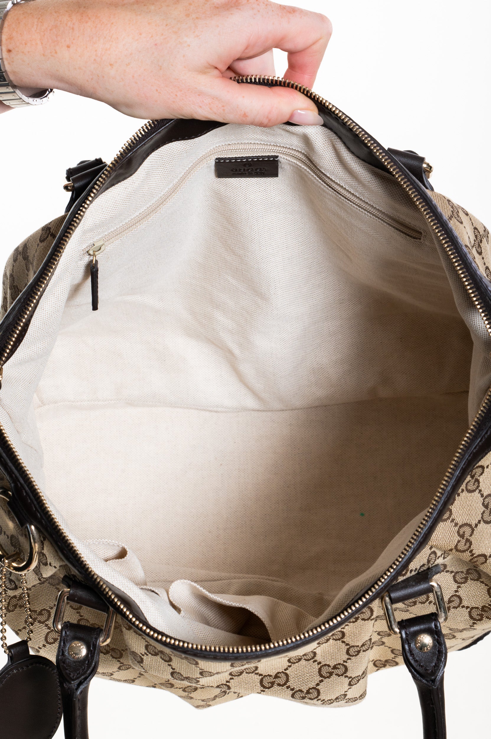 Interior view of Gucci Dark Brown Canvas Sukey Tote Bag