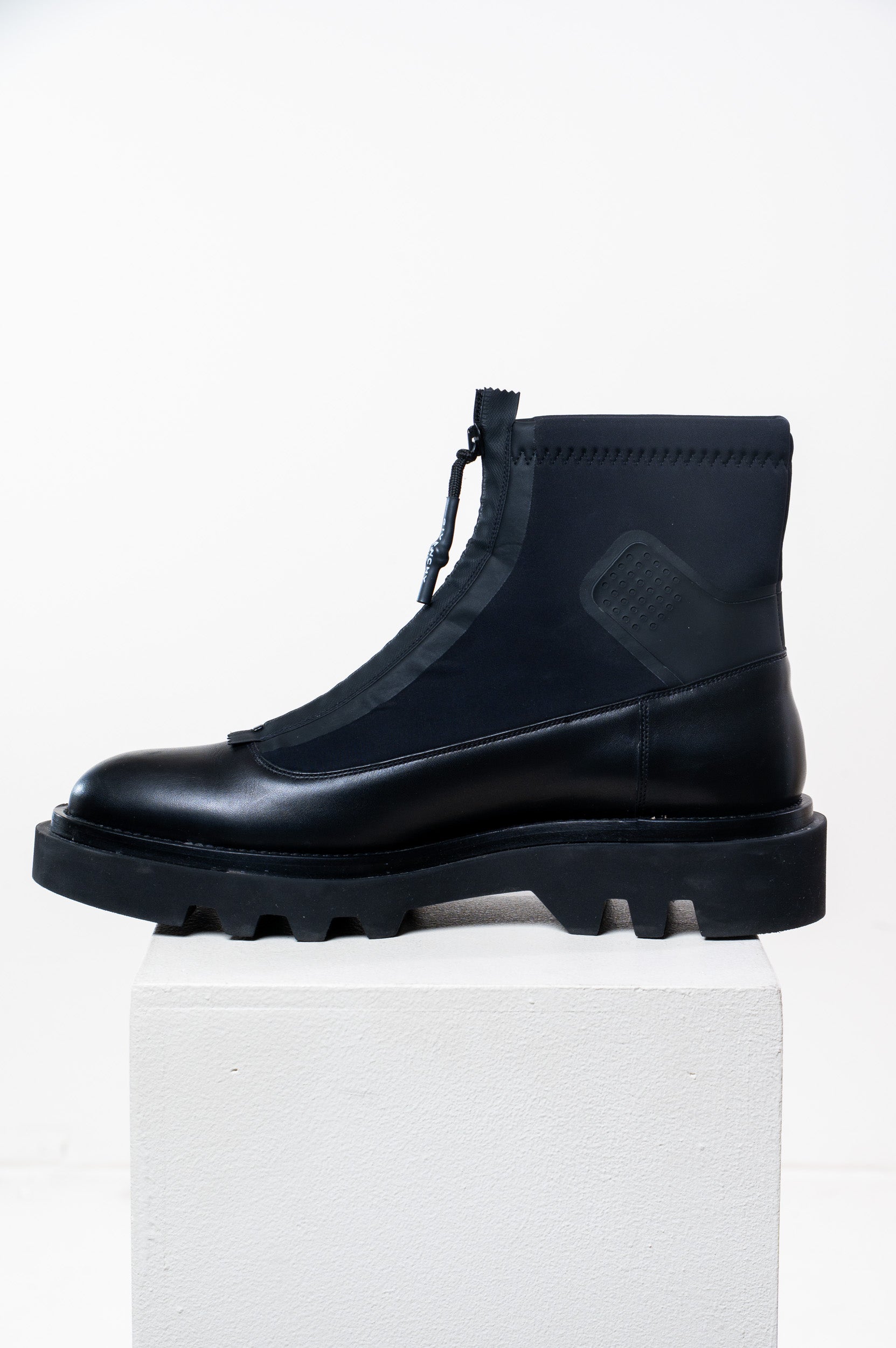 Black Leather and Neoprene Weatherproof Men's Zip-Up Boot