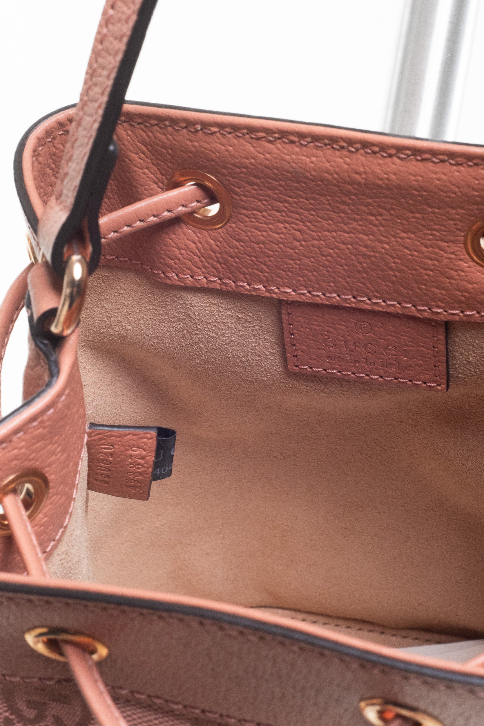 Interior view of Gucci Pink Ophidia Mini GG Crossbody Bag