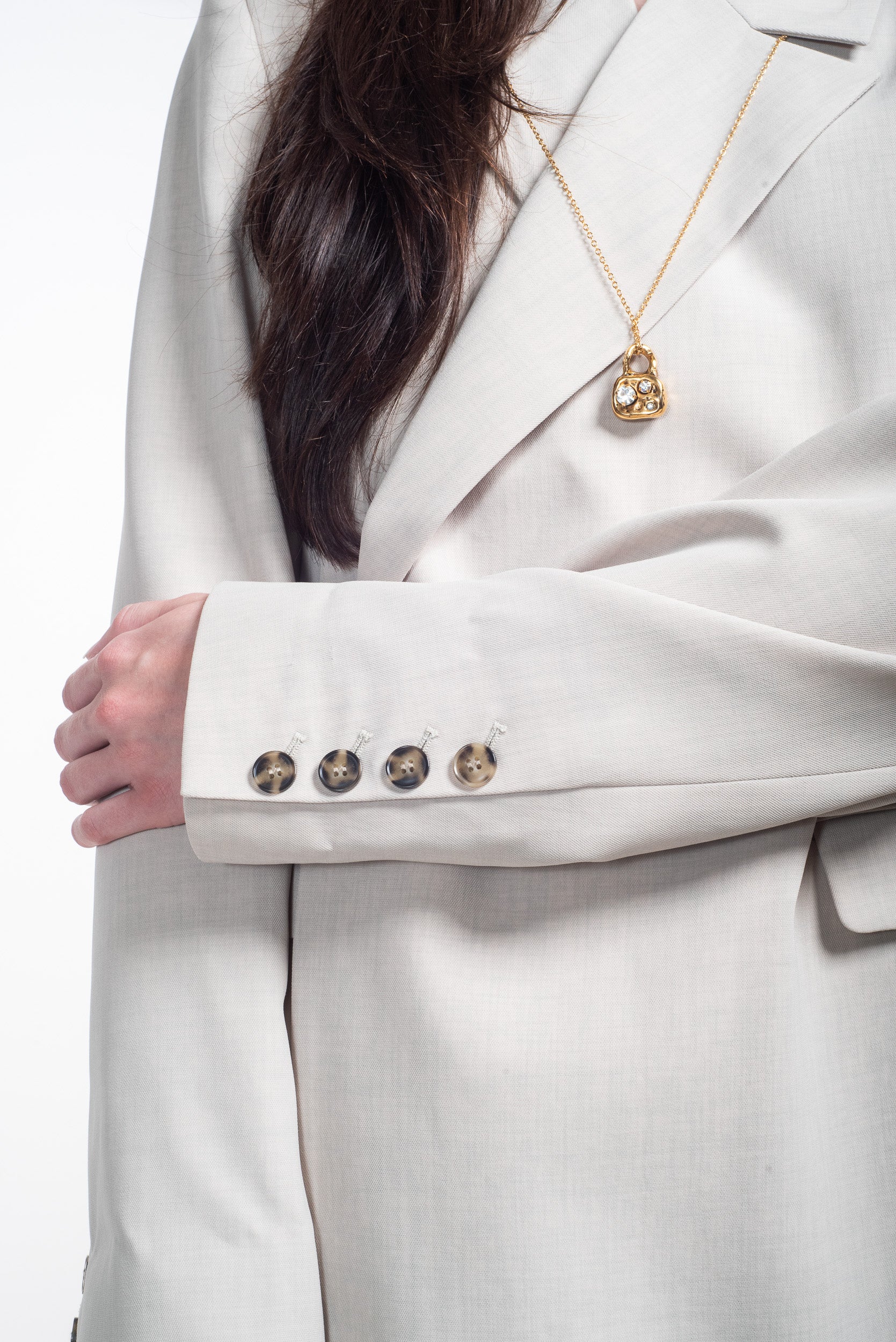 Close-up view of Herskind Sand Lilith Wrap Blazer