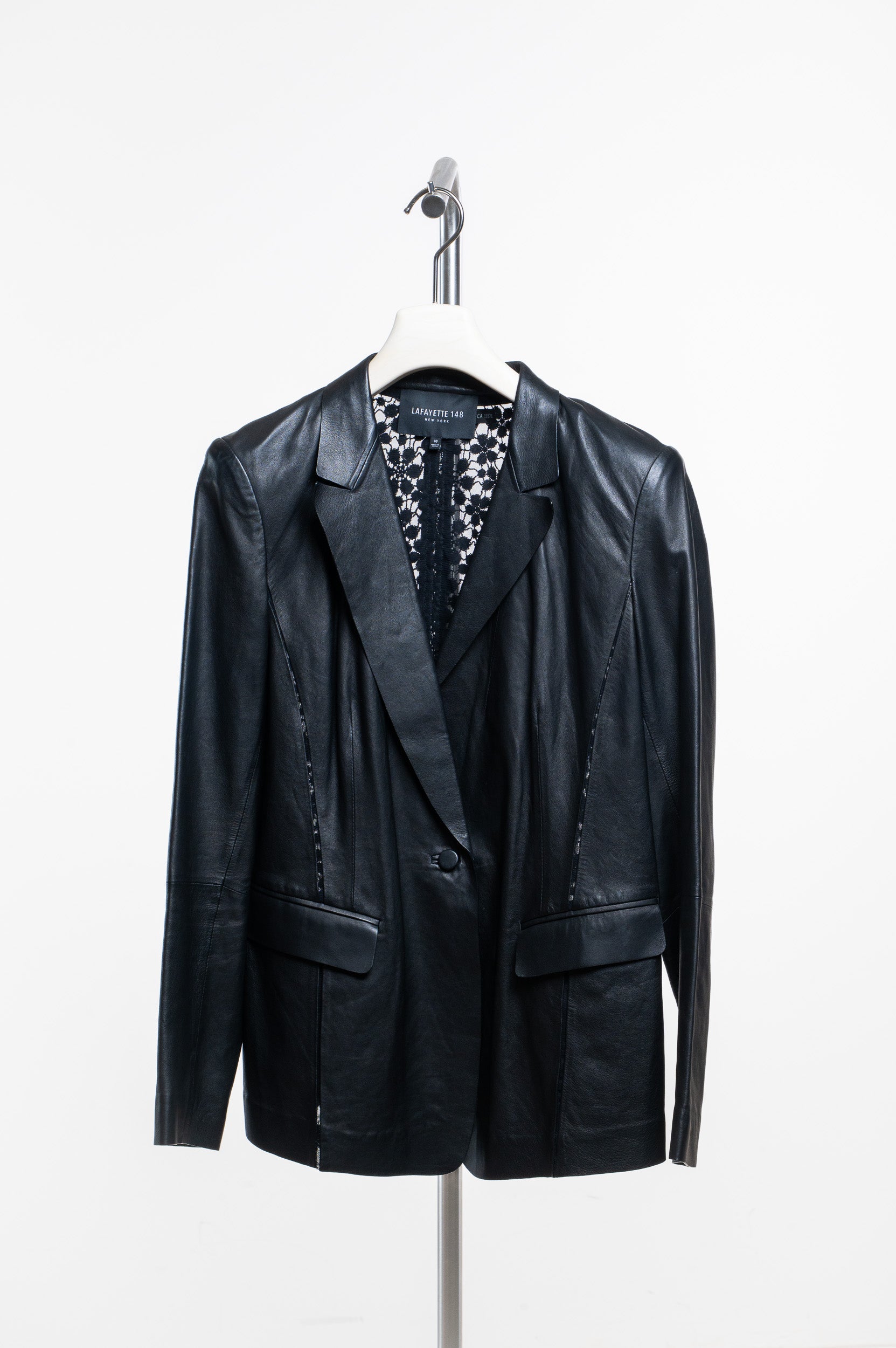 Black Leather Blazer with Lace Back Panel