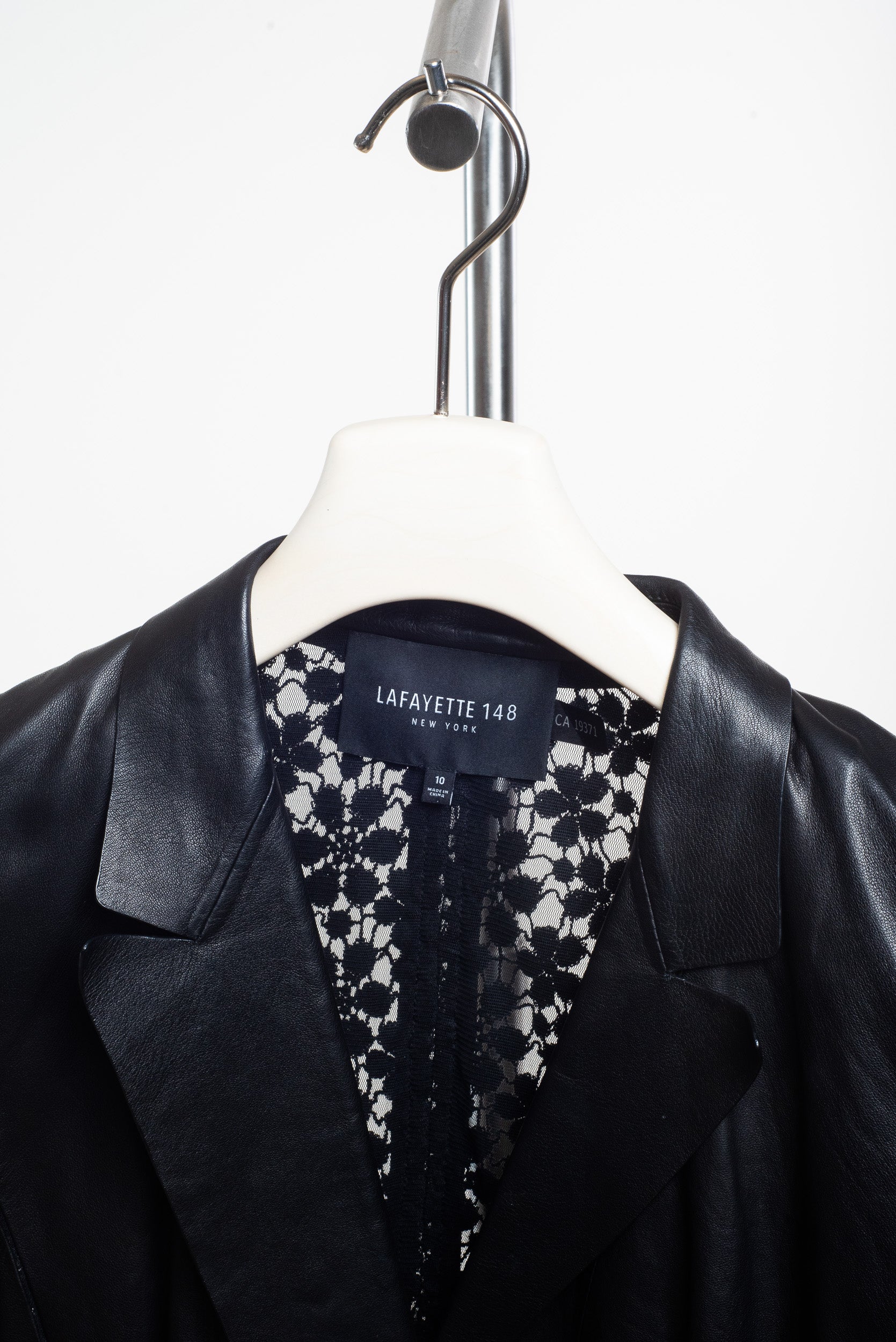 Black Leather Blazer with Lace Back Panel