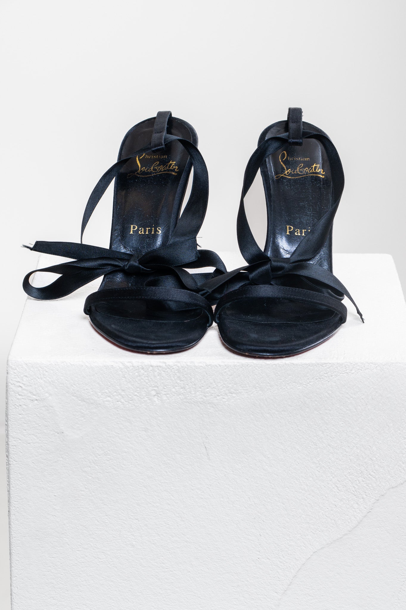 Black 80mm Strappy Sandal w/ Satin Ankle Tie