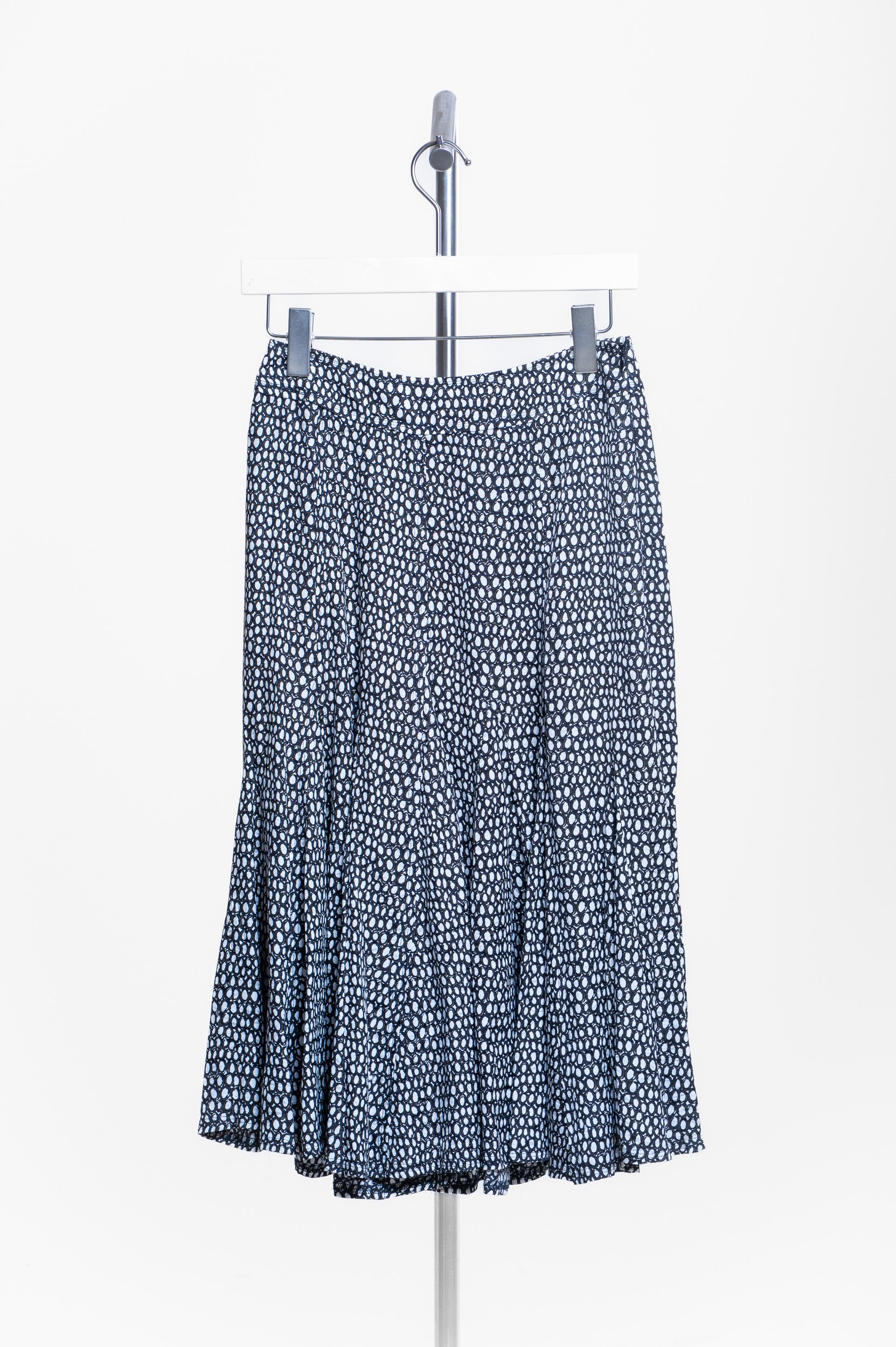 Black and White Circle Printed Midi Skirt
