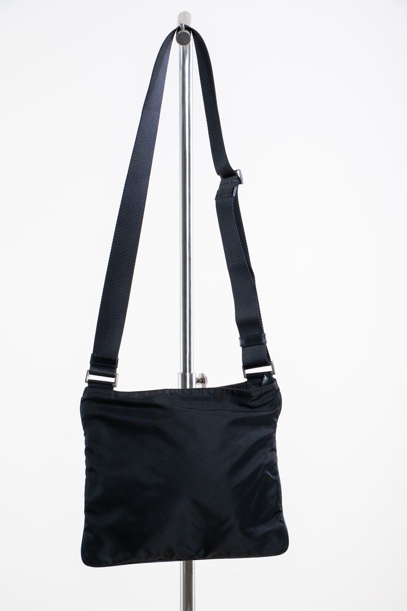Black Nylon Flat Crossbody Satchel Bag