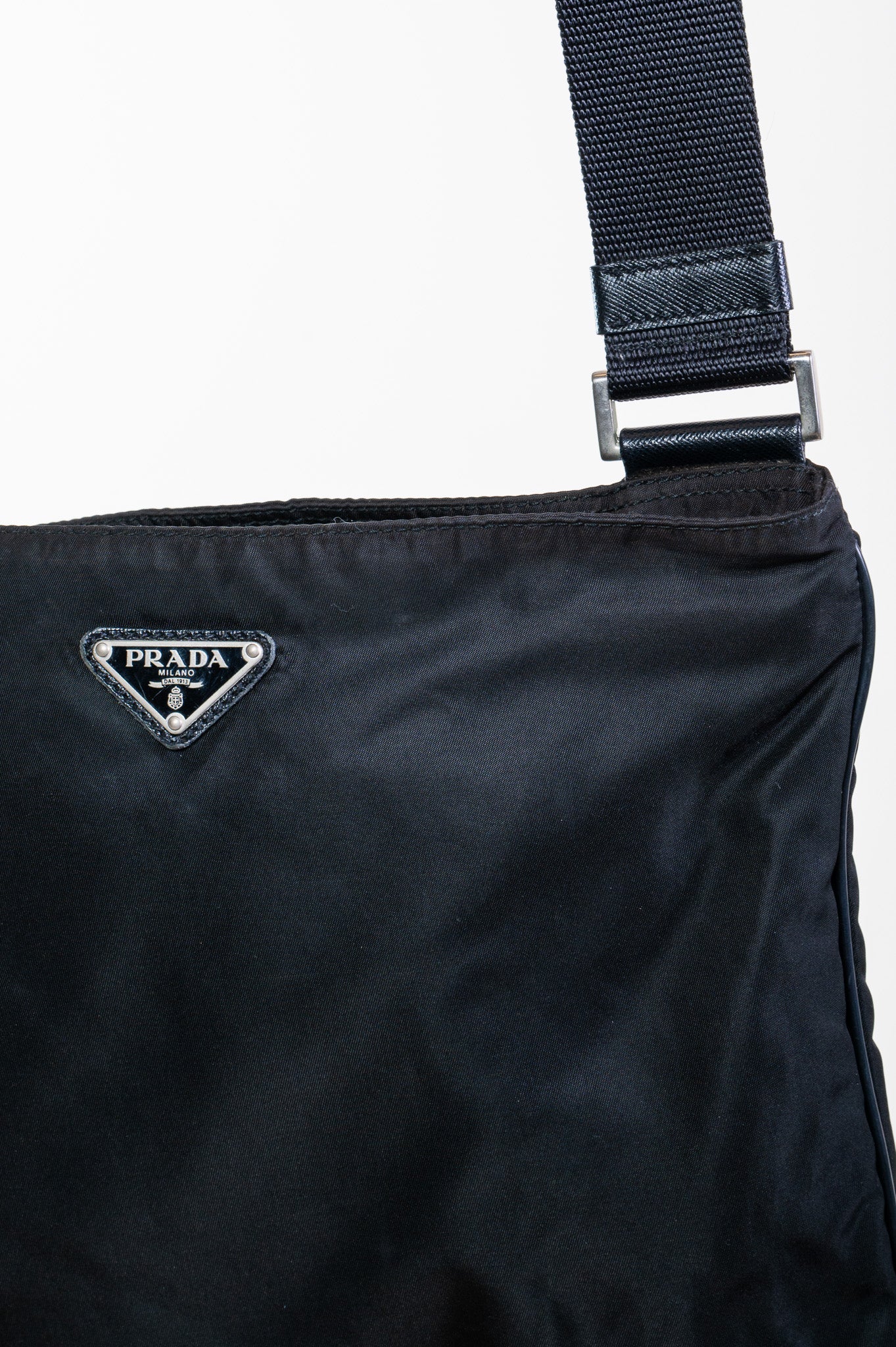 Black Nylon Flat Crossbody Satchel Bag