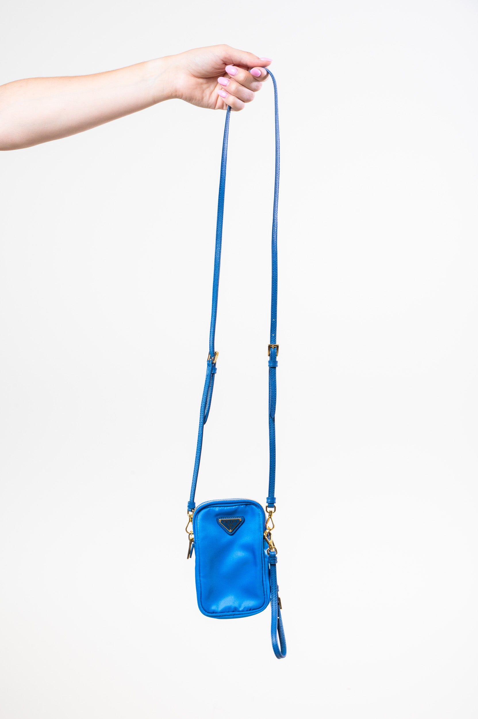 Cobalt Nylon Plaque Logo Phone Bag Crossbody