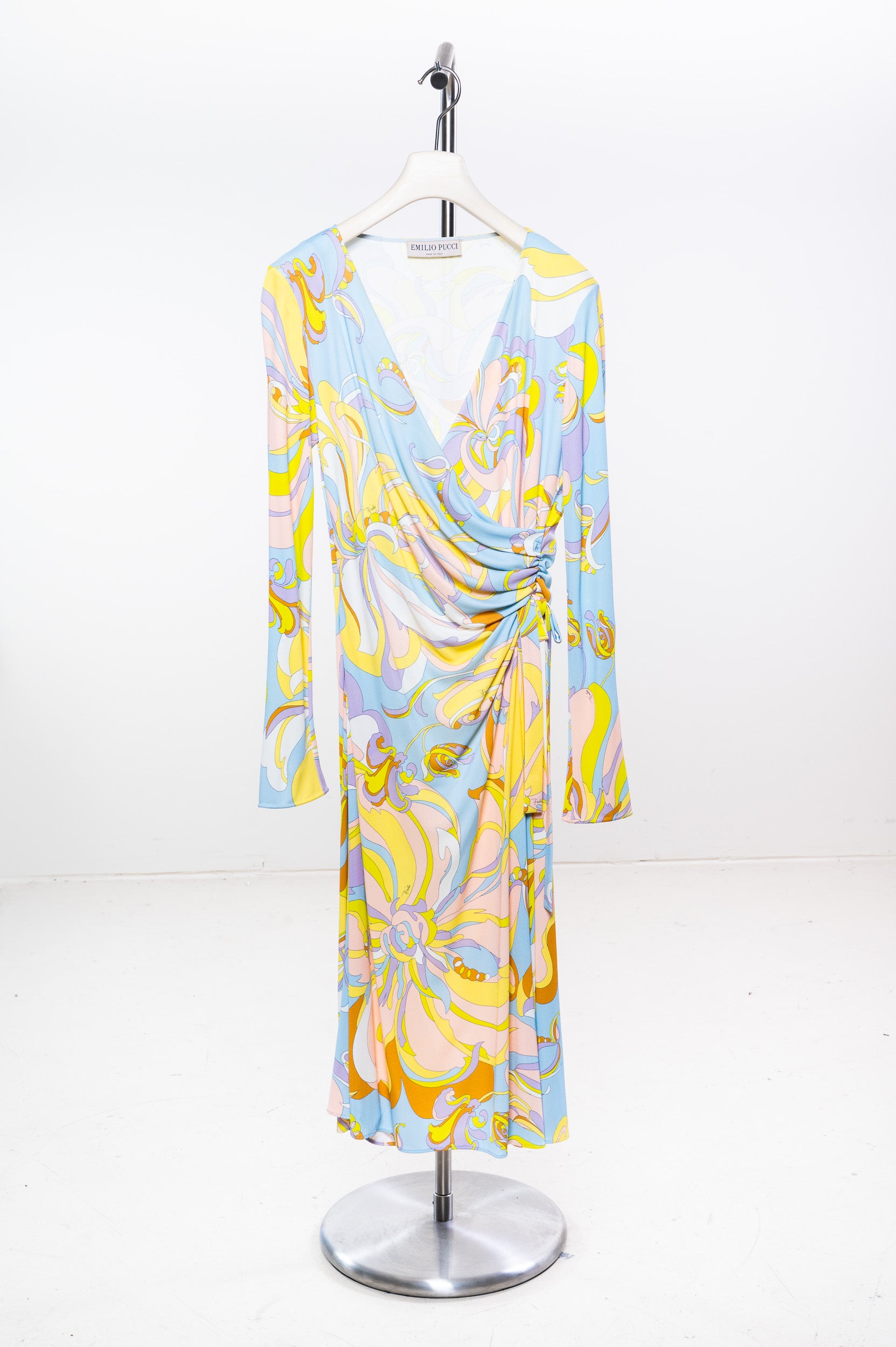 Pastel Printed Long Sleeve Wrap Dress