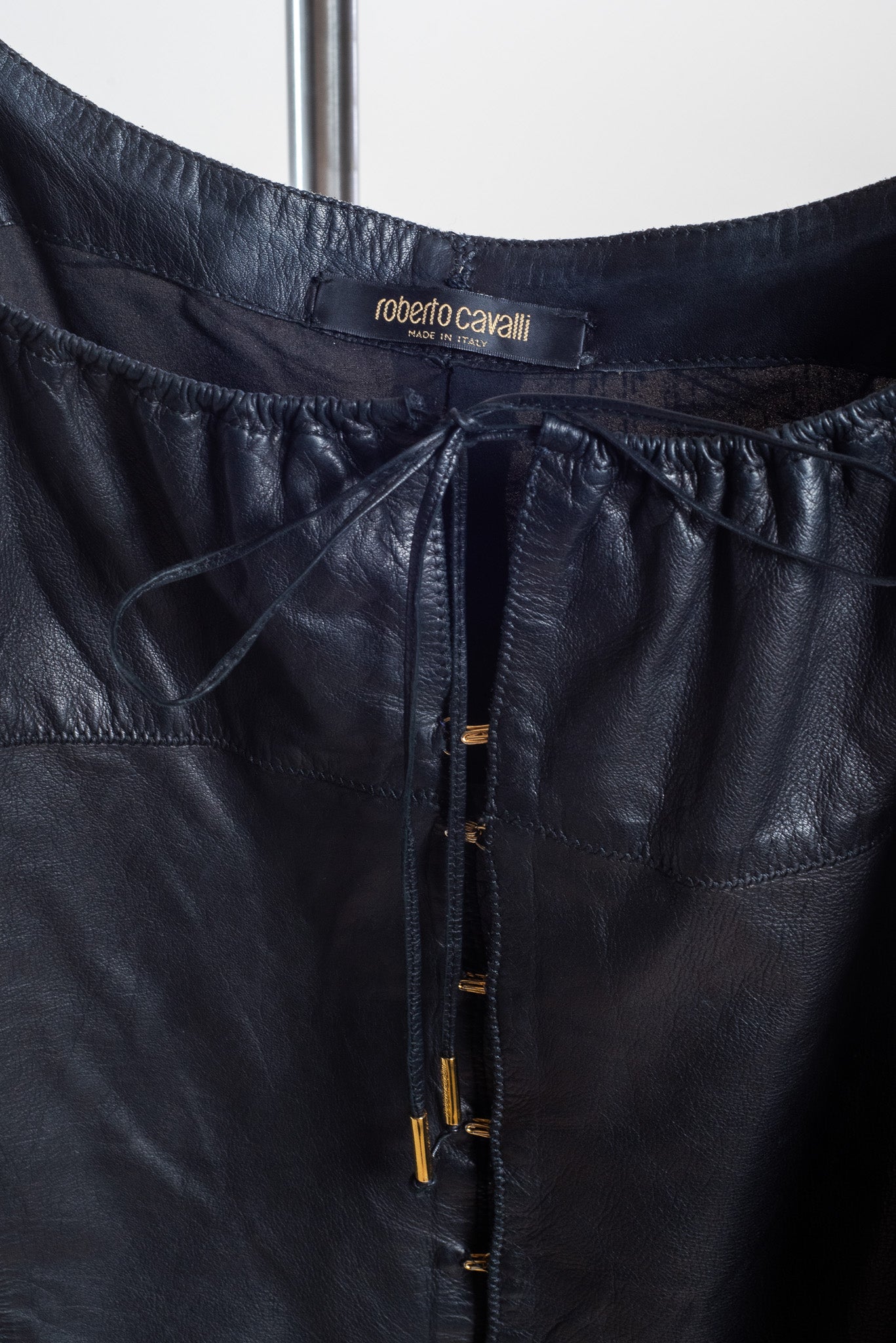 Black Vintage Leather & Silk Bustier Long Sleeve Top
