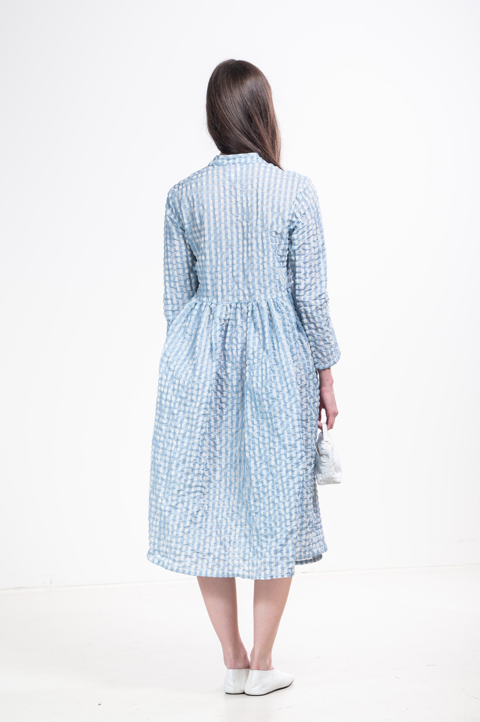 Blue and White Checkered Billowy Dress