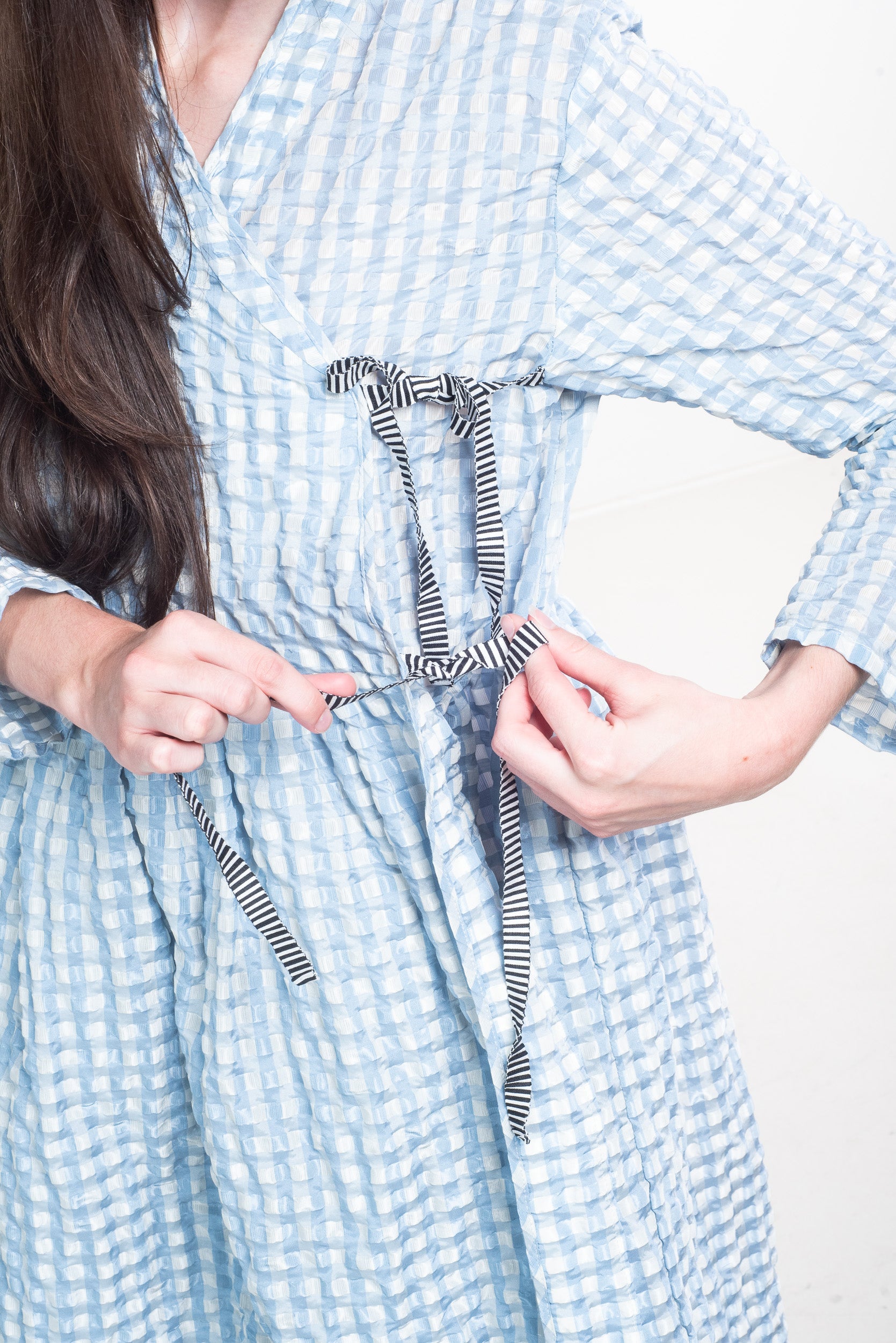 Blue and White Checkered Billowy Dress