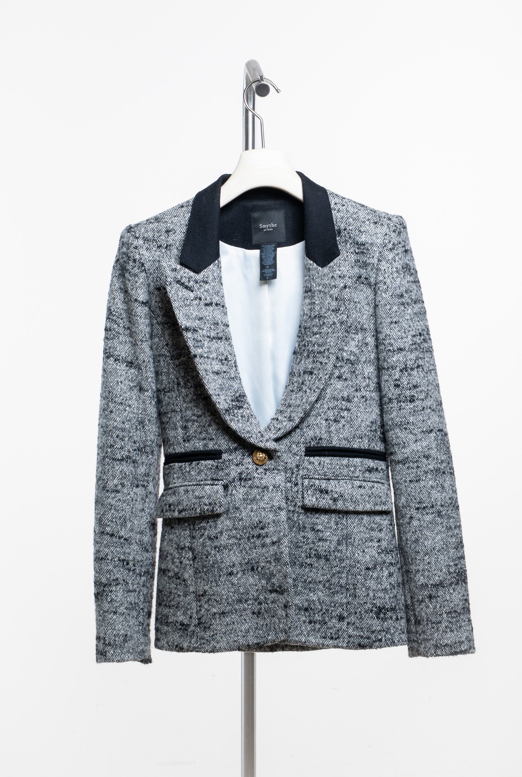 Black and White Wool Blazer w/ Gold Buttons