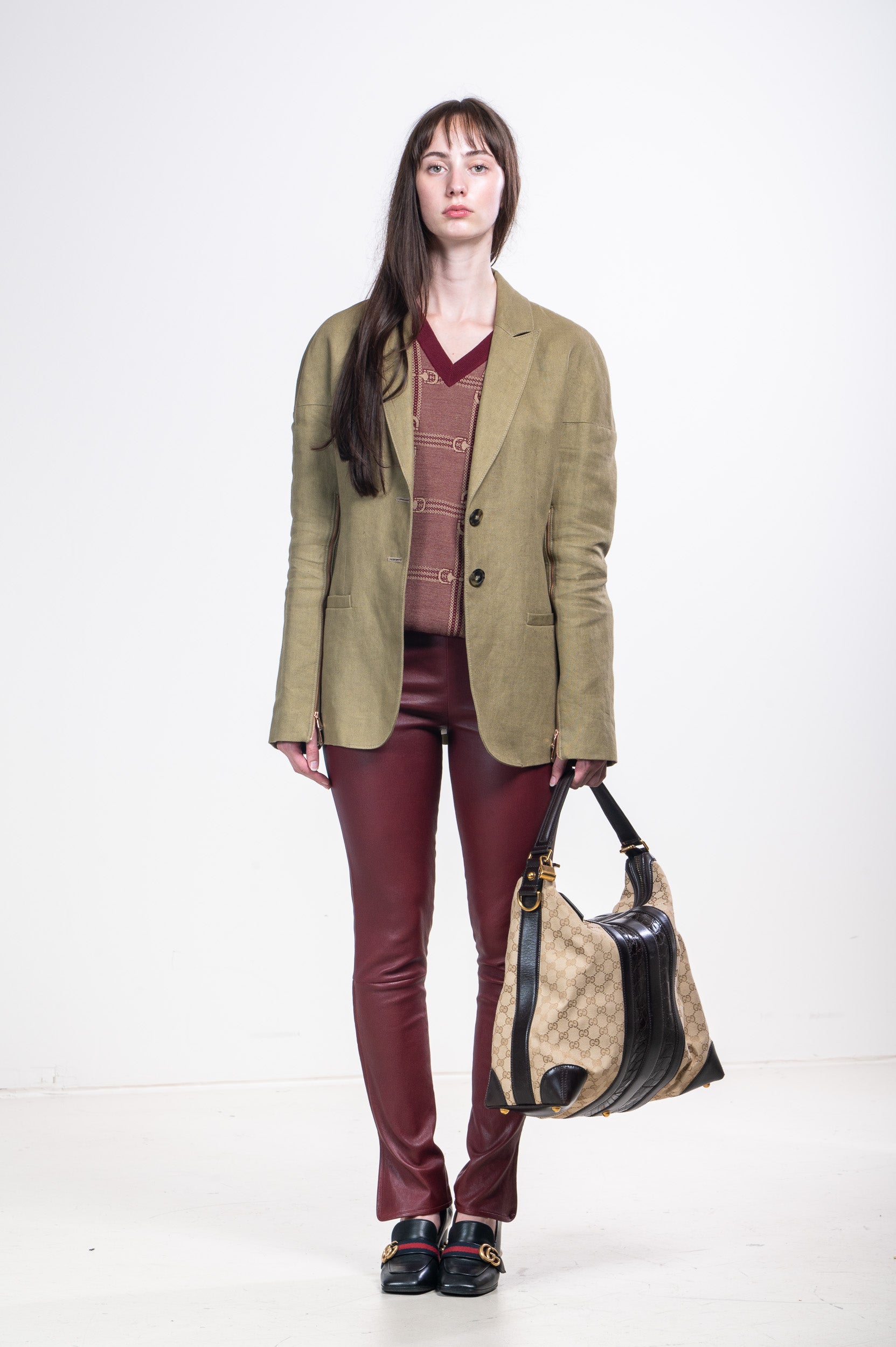 Green Linen Blazer with Zippers on Arms