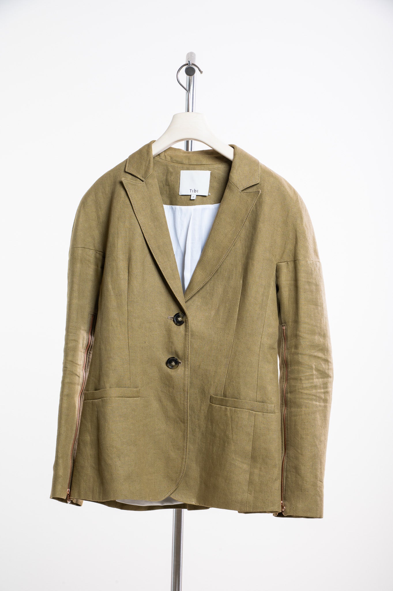 Green Linen Blazer with Zippers on Arms