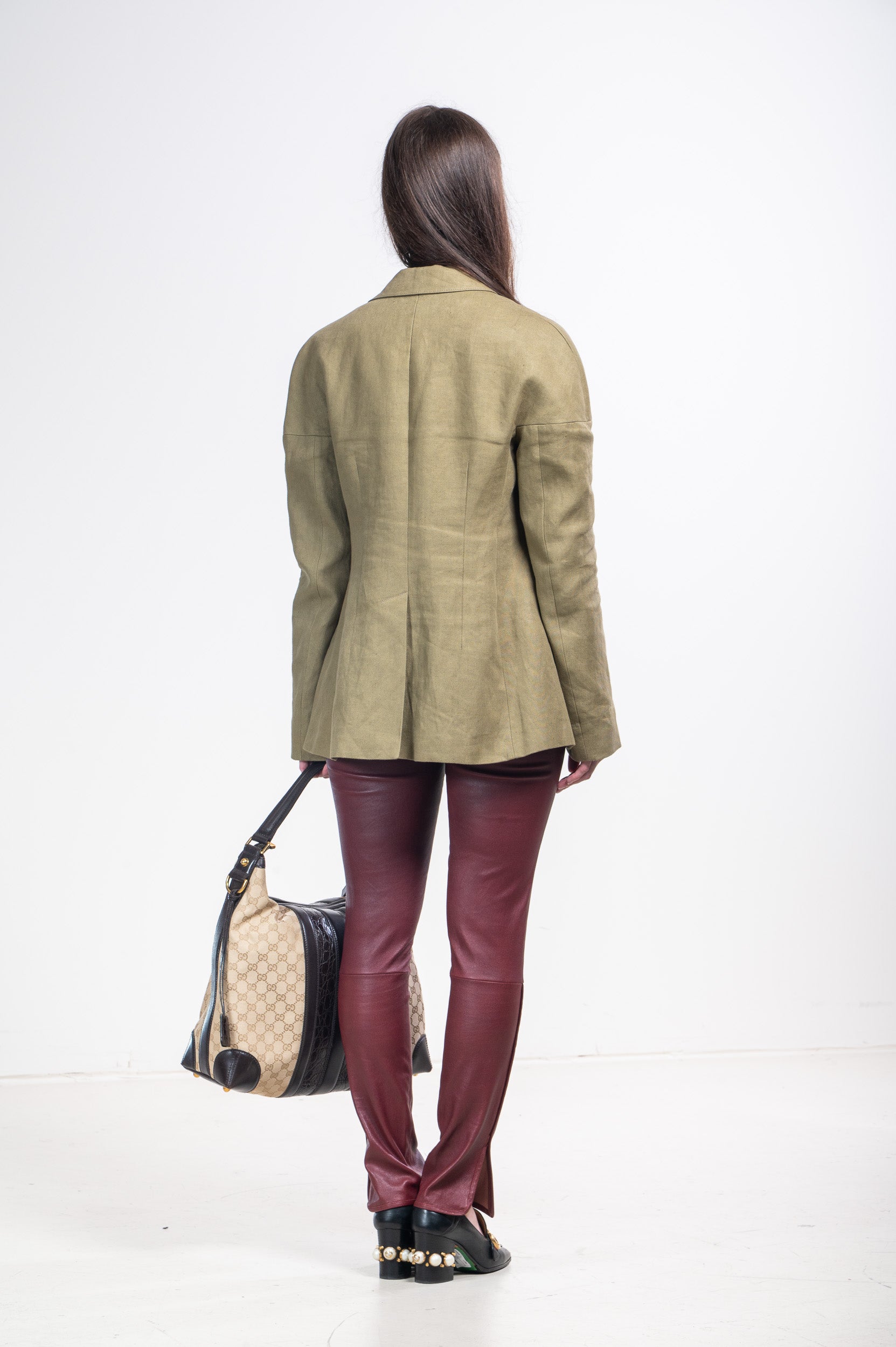 Green Linen Blazer with Zippers on Arms