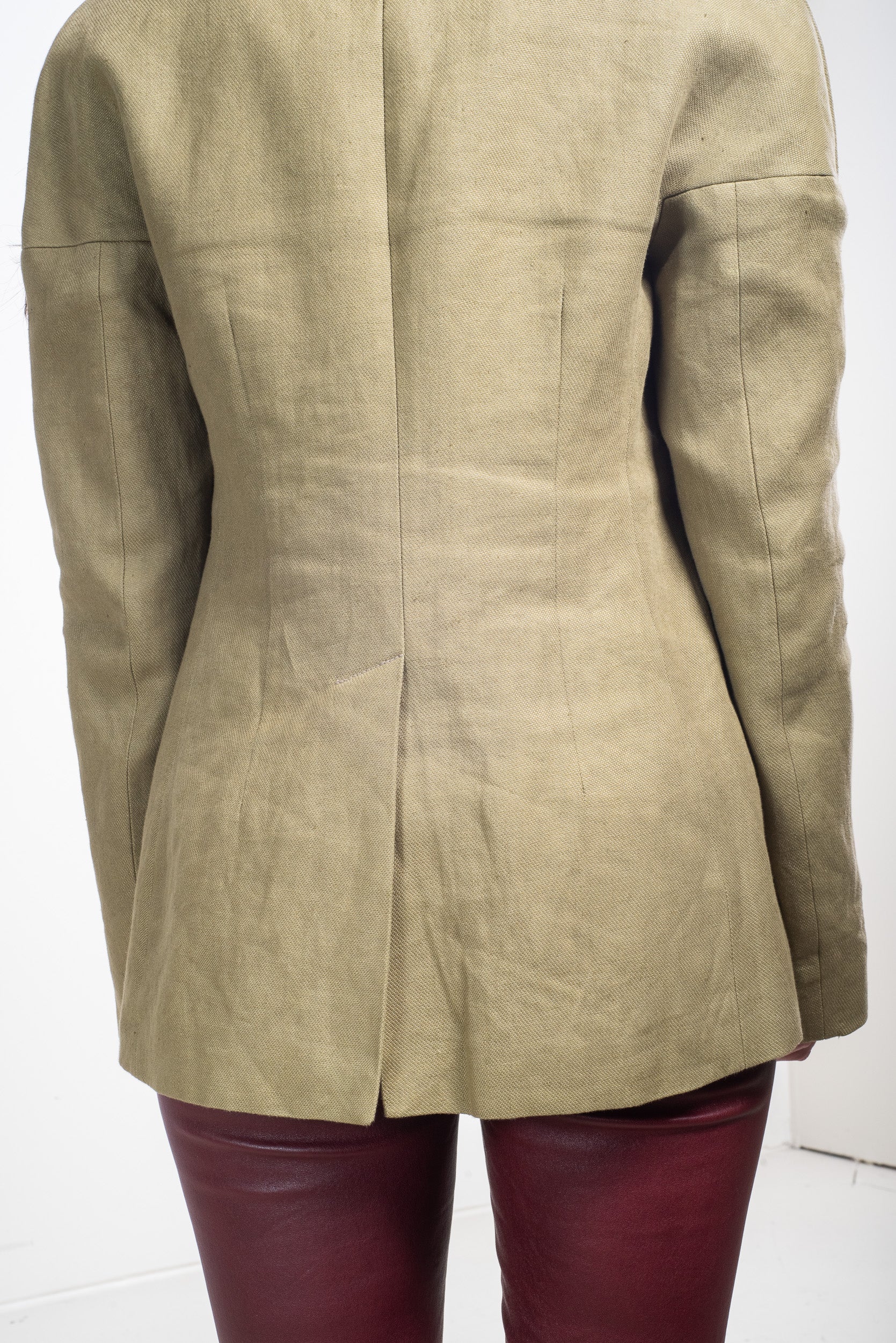 Green Linen Blazer with Zippers on Arms