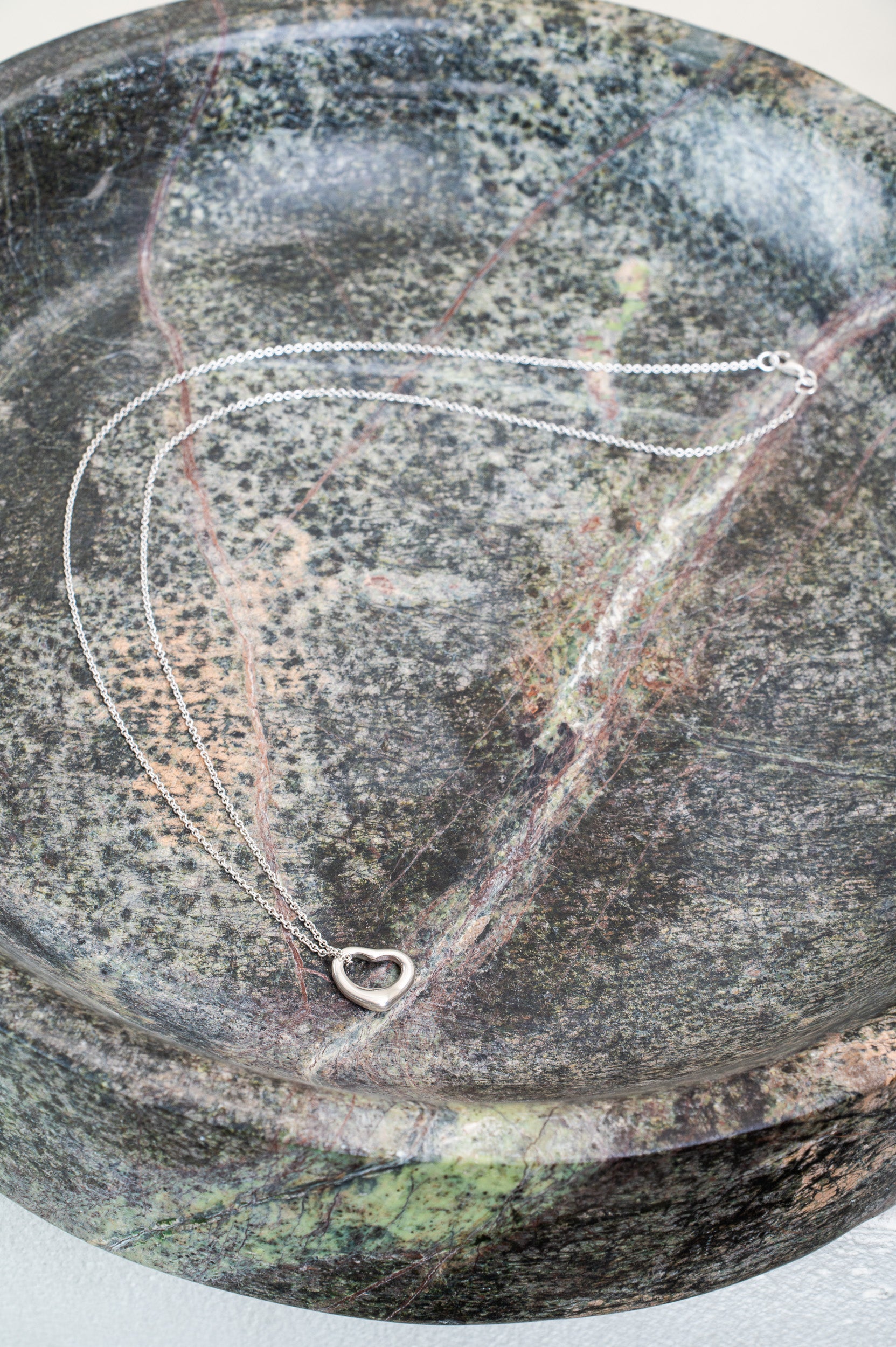Additional full view of Tiffany & Co. Medium Open Heart Necklace in polished sterling silver
