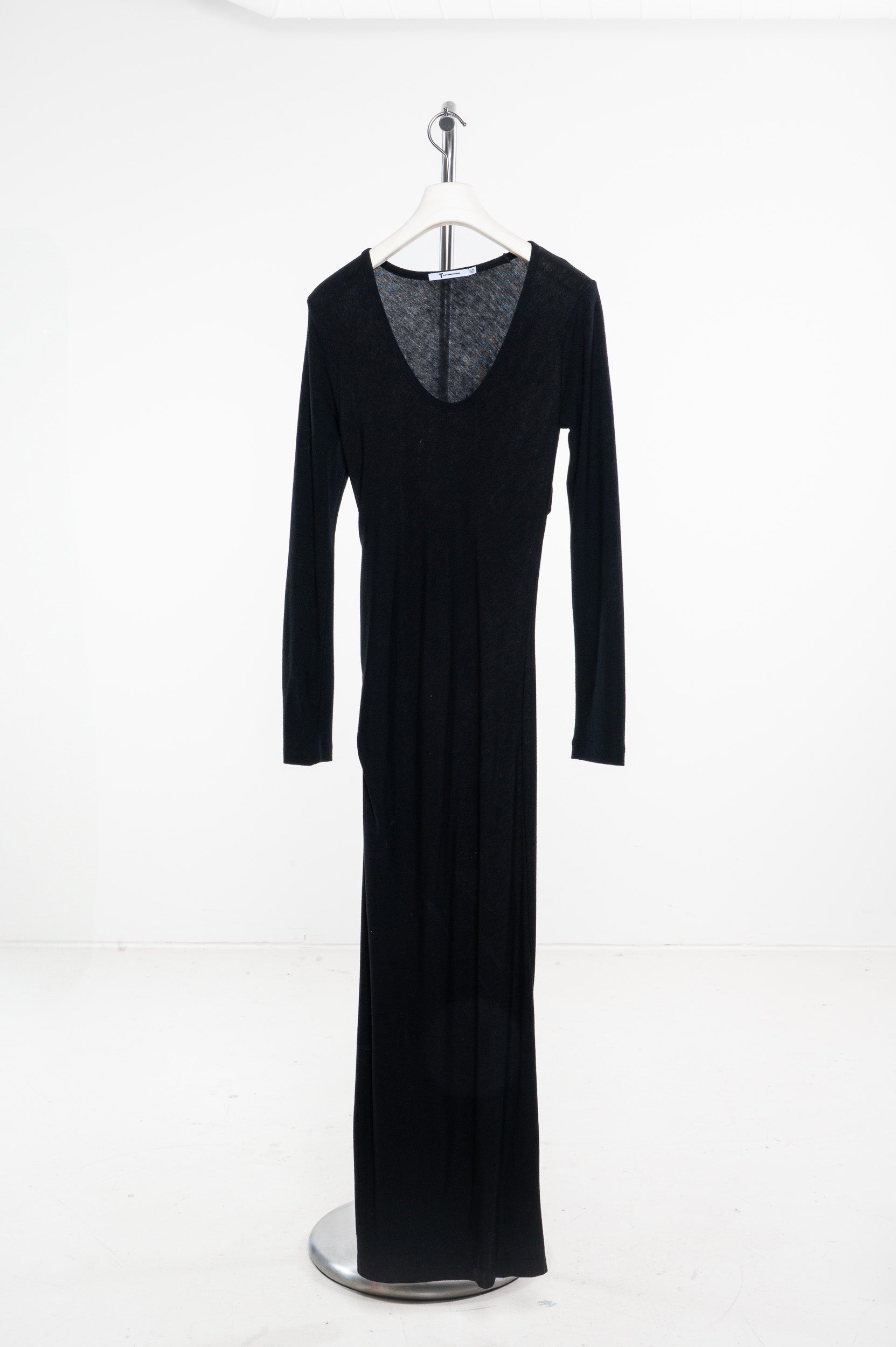 Black Long-Sleeve Maxi-Dress with Wrap Detail
