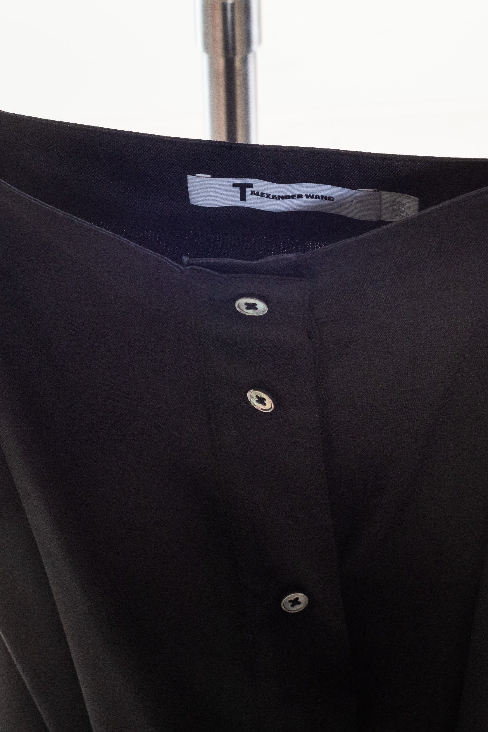 Black Silk Button-Down Wrap Sleeve Dress