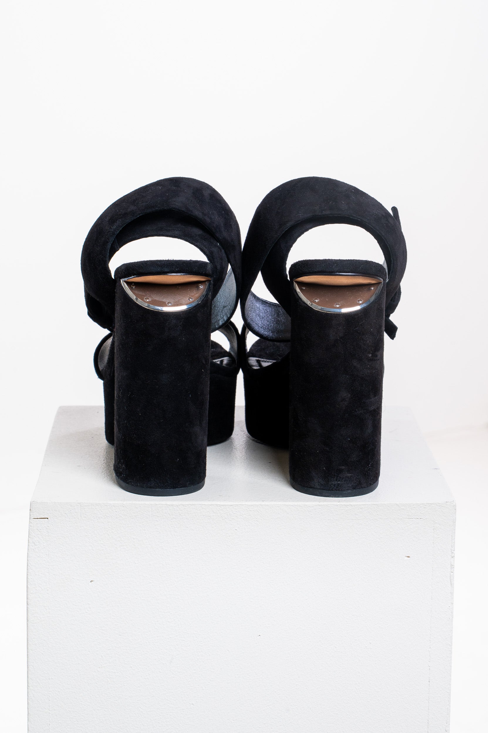Black Suede Platform Wrap Heels