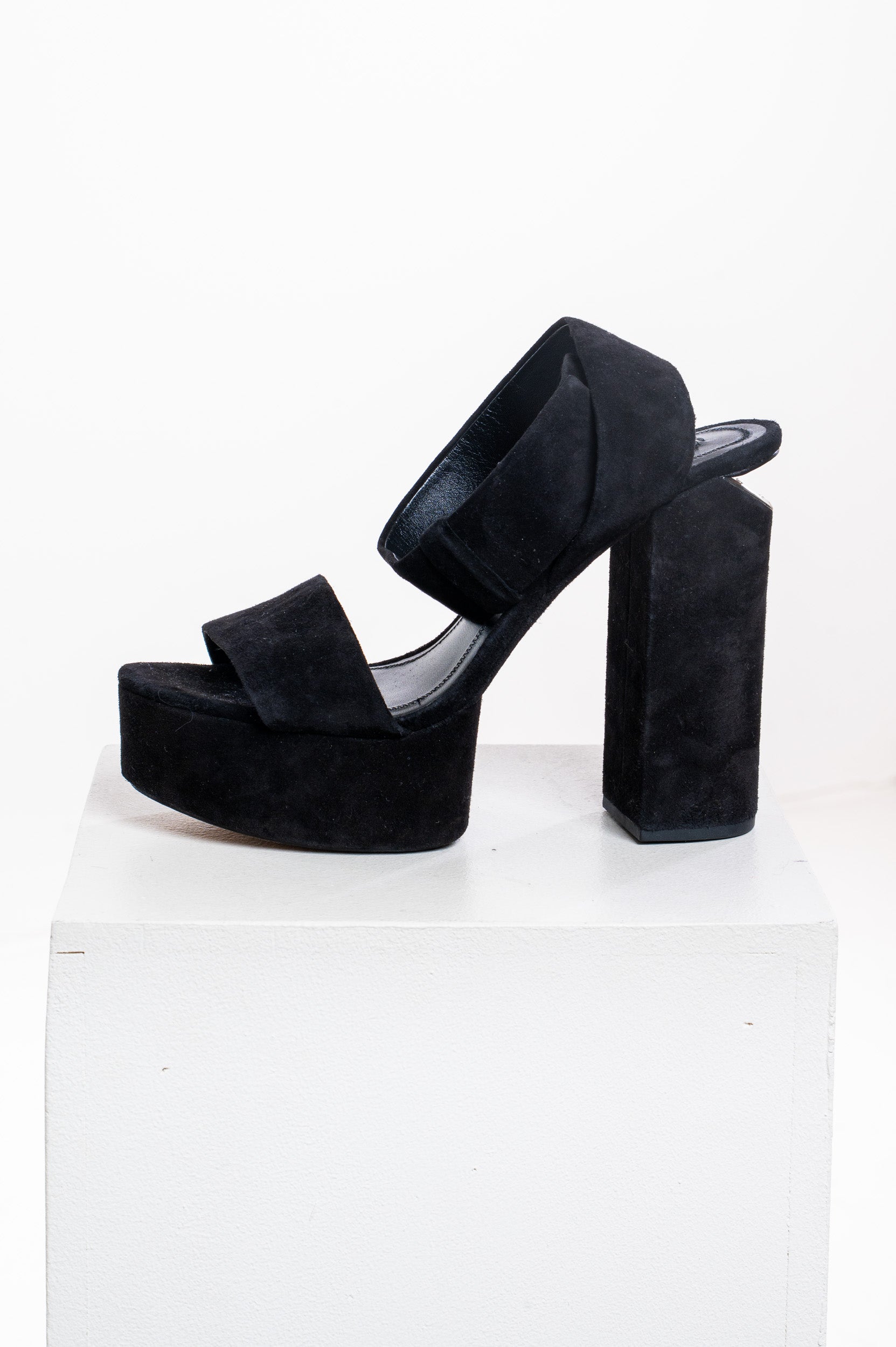 Black Suede Platform Wrap Heels