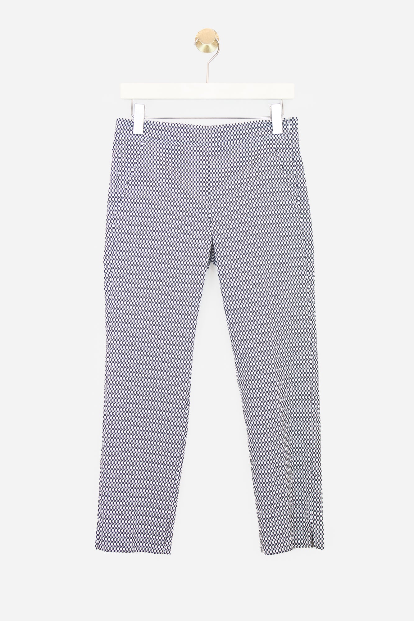 Black and White Cotton Checkered Pattern Pants